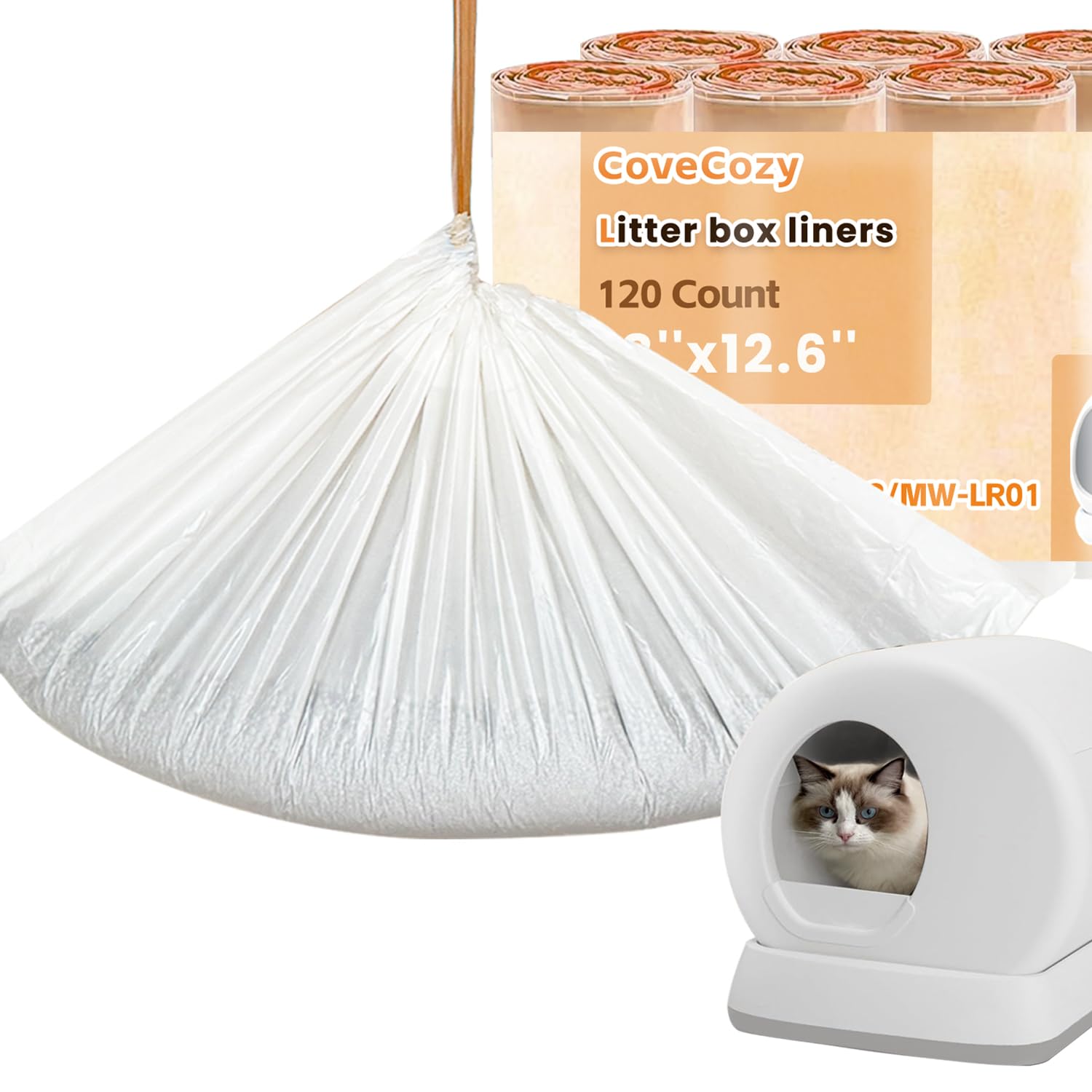 120 Count Litter Bags compatible with MW-SC01/MW-SC02/MW-LR01 Cat Litter Box, Cat Litter Waste Receptacles Bags