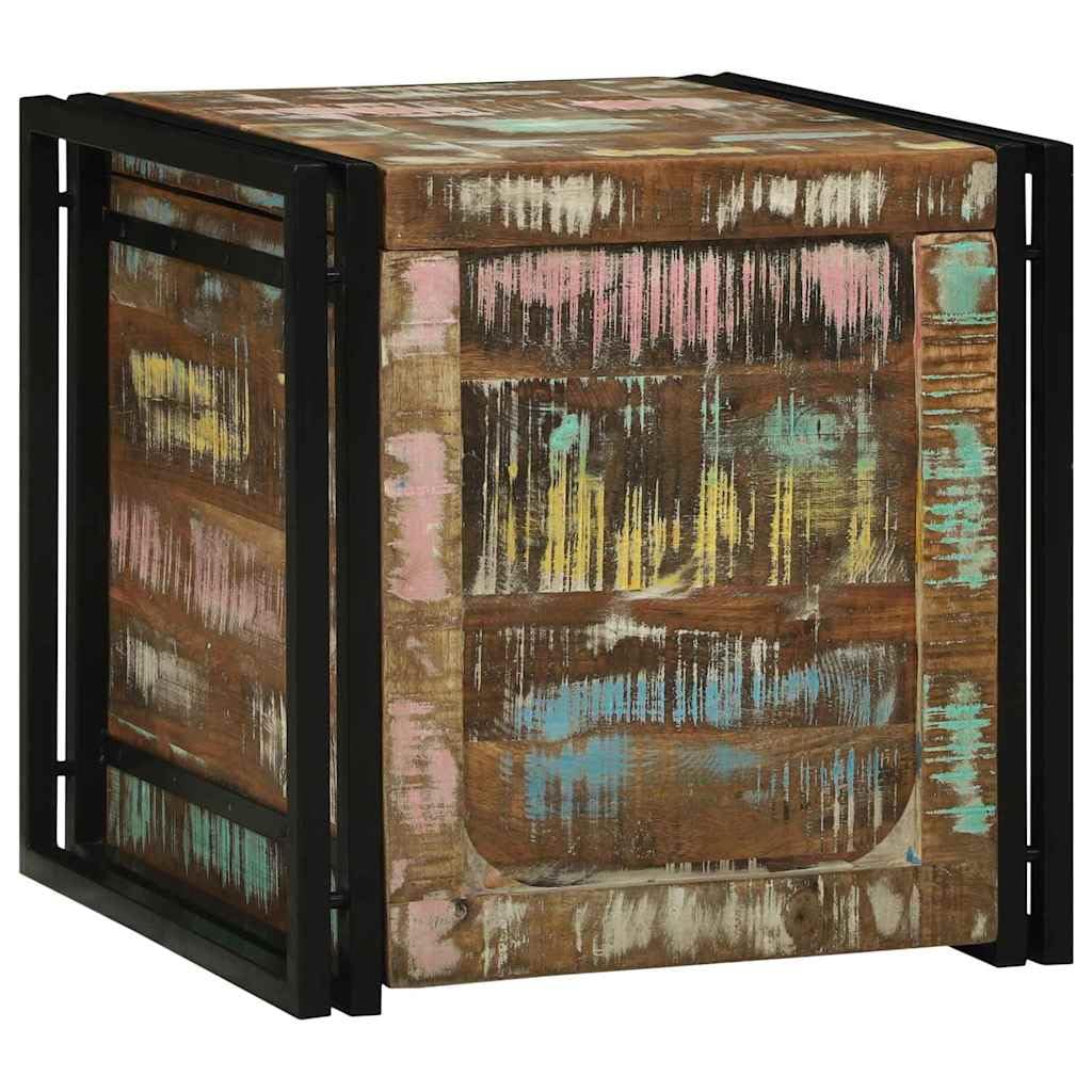 Boîte de rangement rustique 50x50x50 cm en bois massif et métal noir pour organiser le salon
