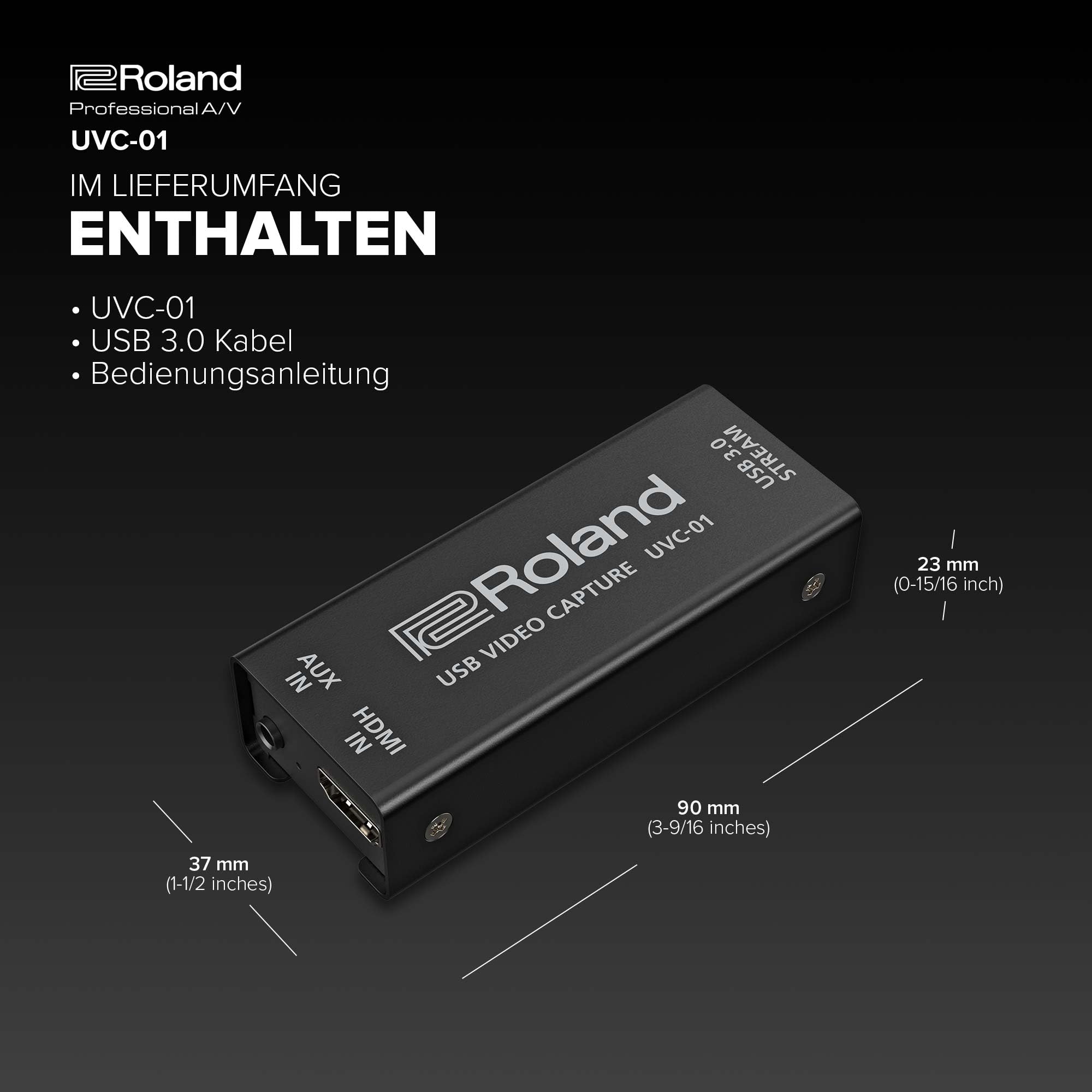 Roland UVC-01 USB Video Capture | Plug-and-Play für reibungslose Aufnahmen & Livestreams | HDMI-zu-USB-3.0 Video-Encoder | Unkomprimiertes 1080p HD bei 60 FPS | Webcam-Steuerung unter Mac & Windows