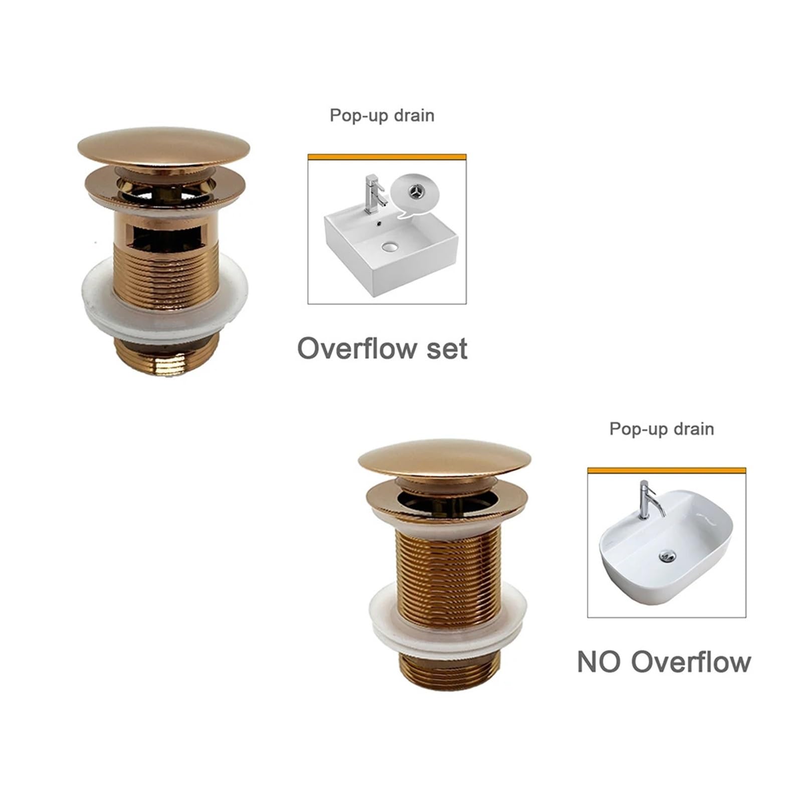 Piège à bouteilles de lavabo en or Rose, 1 pièce, Kits tuyaux Siphon d'évier salle bains, bouchon Pop-Up, raccords vidange toilettes Pour Bain(Rose set overflow)