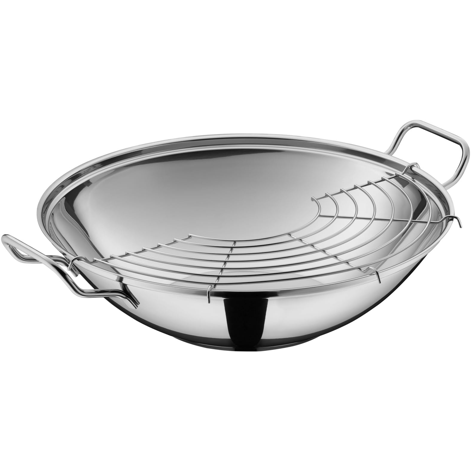 WMF Party Taiwan Wokpfanne Induktion 36 cm, Wok mit Deckel und Ablagegitter, Wok Induktion mit Deckel, Cromargan Edelstahl unbeschichtet, backofengeeignet