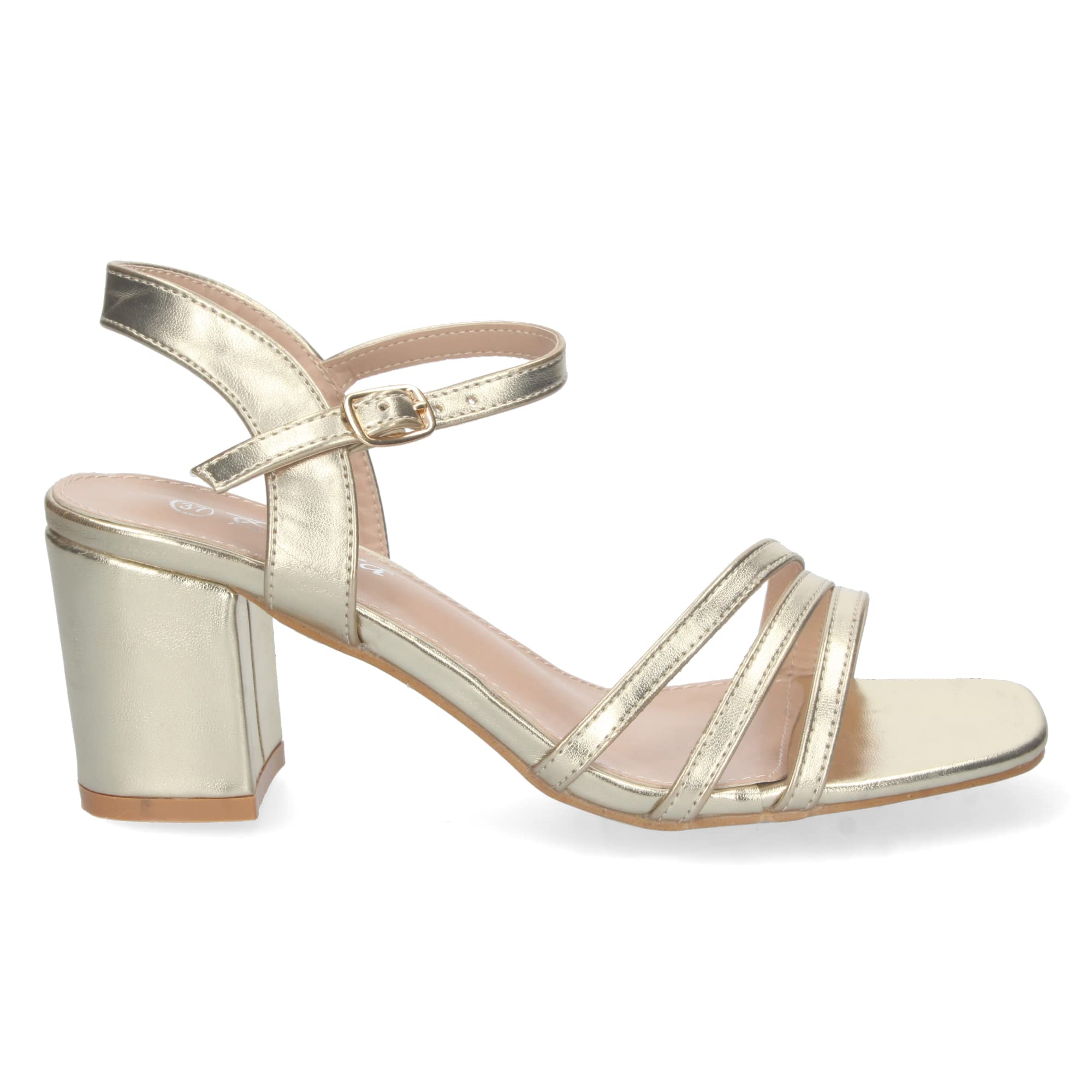 shoes&blues.es Sandalia de Tacon para Mujer, Comoda, con Palas Finas, Talon Abierto, y Cierre de Hebilla, Primavera Verano 2023