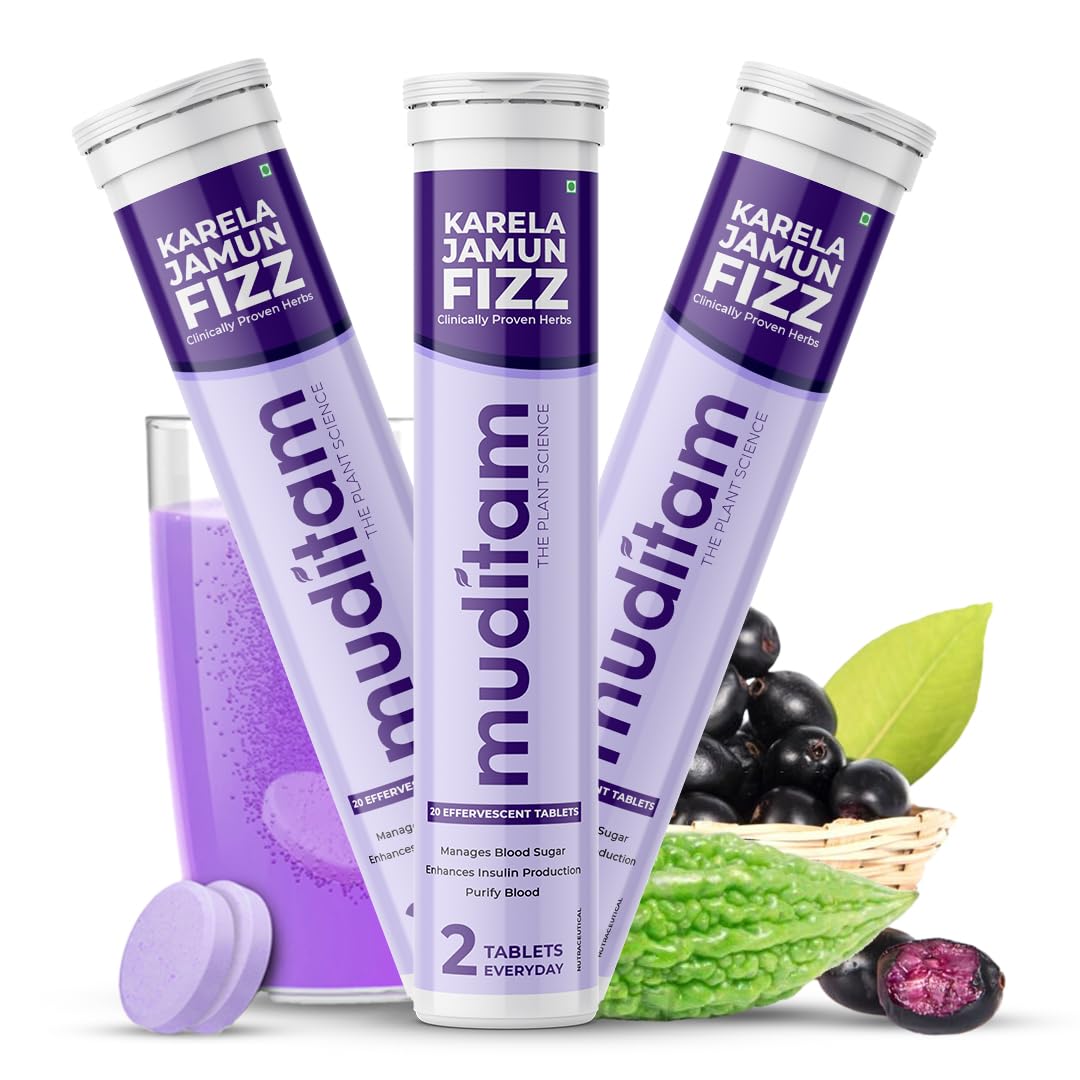 Muditam Ayurveda Karela Jamun Fizz-60 Tablets | Ideal For 30 Days (Karela Jamun Juice) | Helps in High Sugar Condition | Promotes Healthy Glucose Levels | Boosts Digestive Health