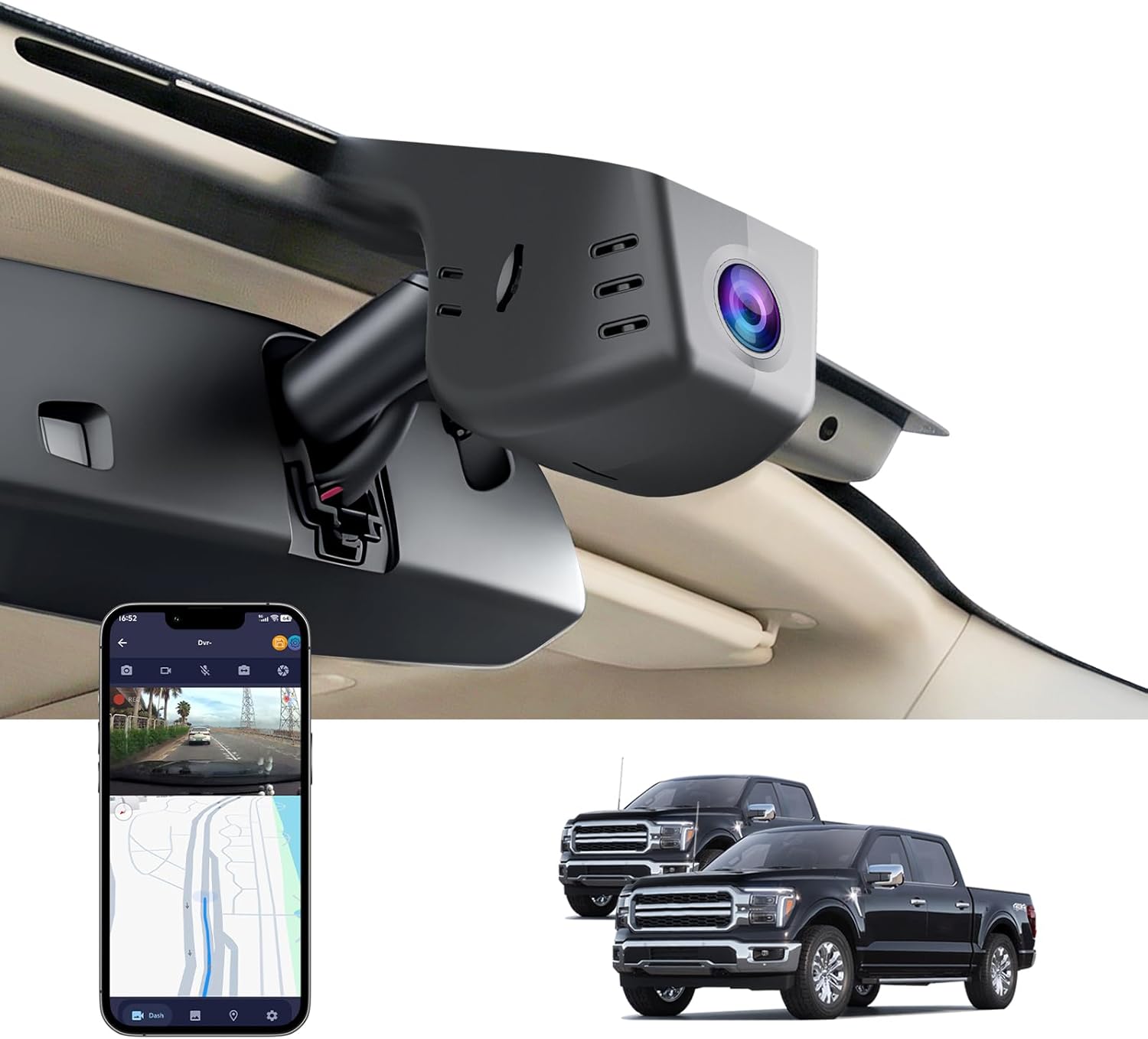 Single Channel 4K Dash Cam for Ford F150 2018-2025, F250/F350/F450 2020-2026 Super Duty, XLT King Ranch Lariat Raptor Tremor Limited Platinum (Model A),OEM-Style,64GB Card