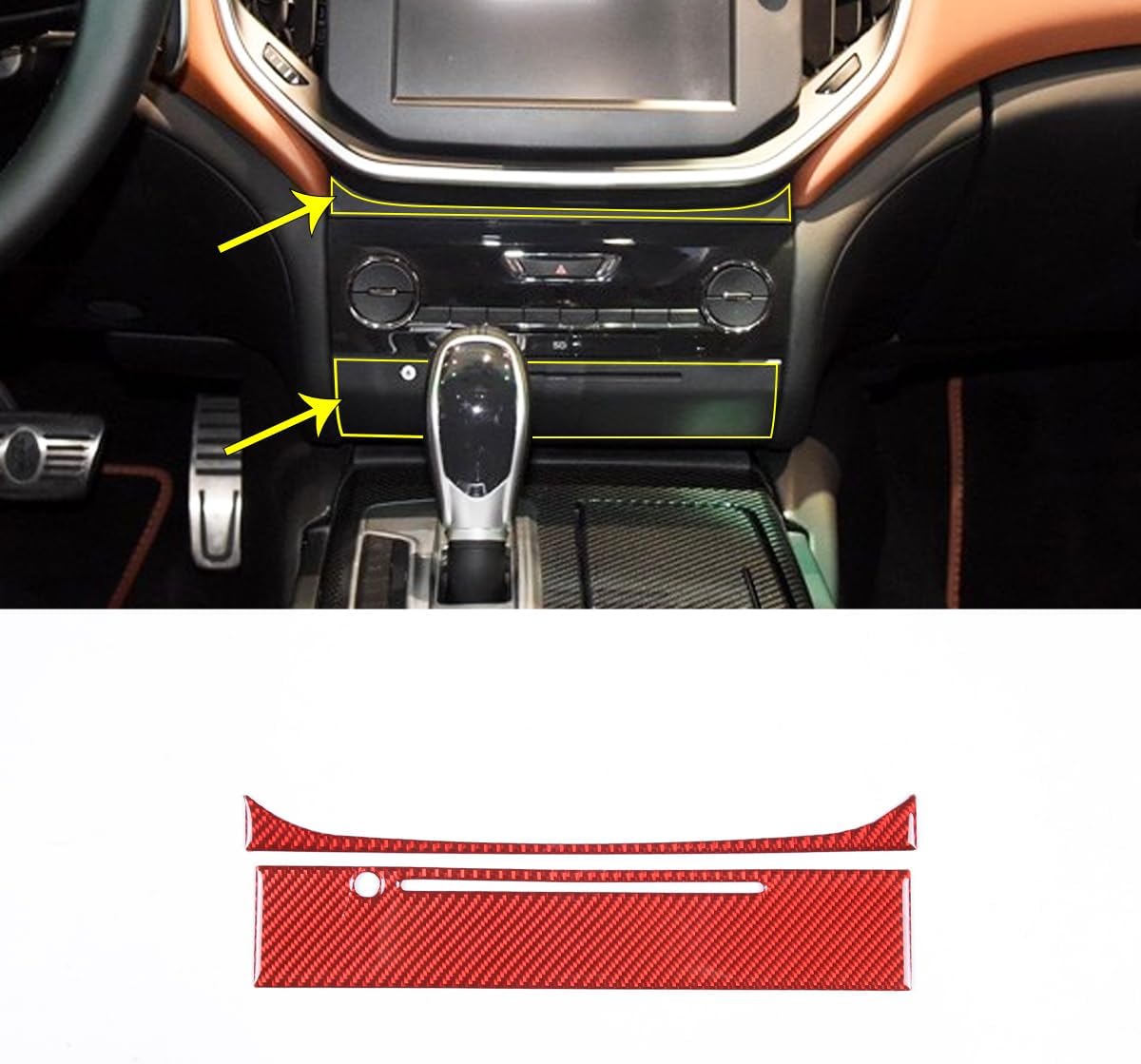 Car Center Console CD Trim Panel Sticker,Real Soft Carbon Fiber,Fit for Maserati Ghibli 2014-2022,Auto Interior Accessories 2PCS (Black Carbon Fiber)