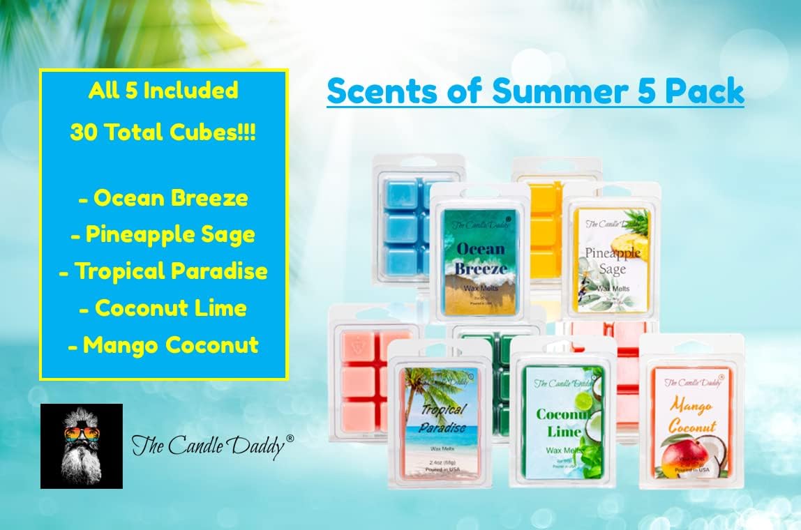 The Candle Daddy Scents of Summer 5 Pack – 5 Amazing Summer Wax Melts – 30 Total Cubes – 10 Total Ounces
