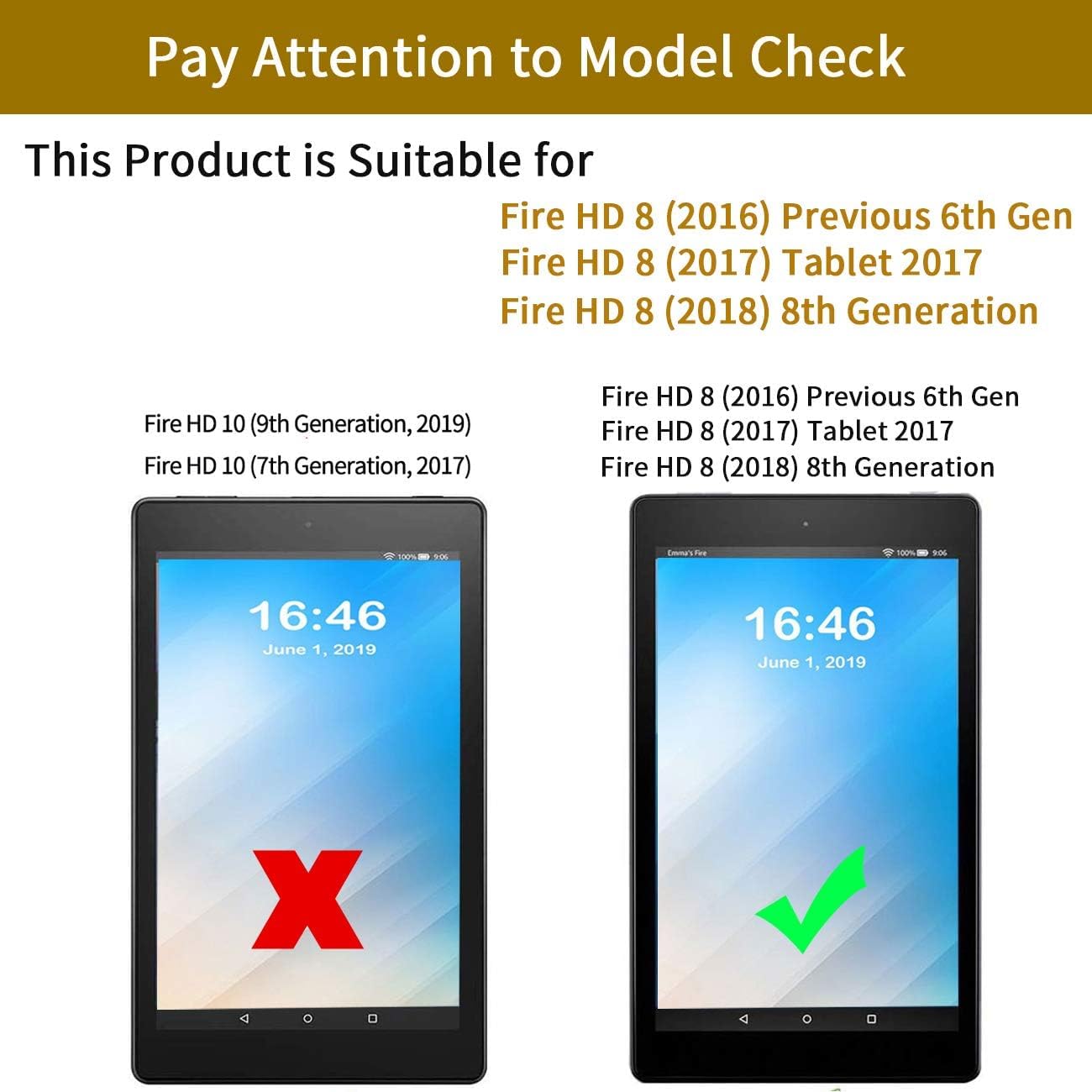 Fead Case For Kindle Fire HD 8 8 Inch Tablet 2018/2017/2016/2015 Case 8th/7th