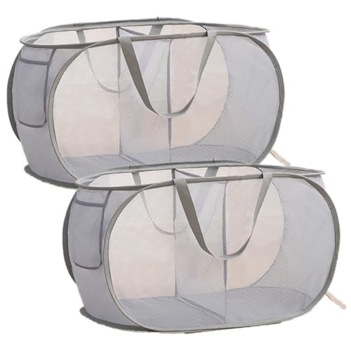 Pop Up Wäschekorb Faltbarer Wäschekorb 2 Stk(36 * 36 * 58 Cm) Wäschetonne Wäschekorb klappbar mit Griff laundry basket Aufbewahrungskorb mit 2 Fächern für Kinderzimmer Camping Und Reisen