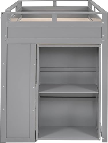 Miniatura 198 de Quarte Cama alta multifuncional, cama alta tamaño matrimonial con escritorio integrado y estantes de almacenamiento, dos cajones y escalera de