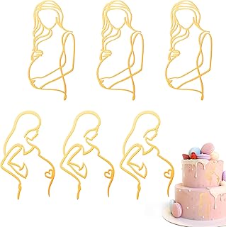6Pcs Pregnant Women Cake Topper Pregnancy Announcement Cake Toppers Acrylic Gold Cake Decorations Pregnancy Reveal Lady Cake Decor for Women Mothers Birthday ake Decoration Party Supplies