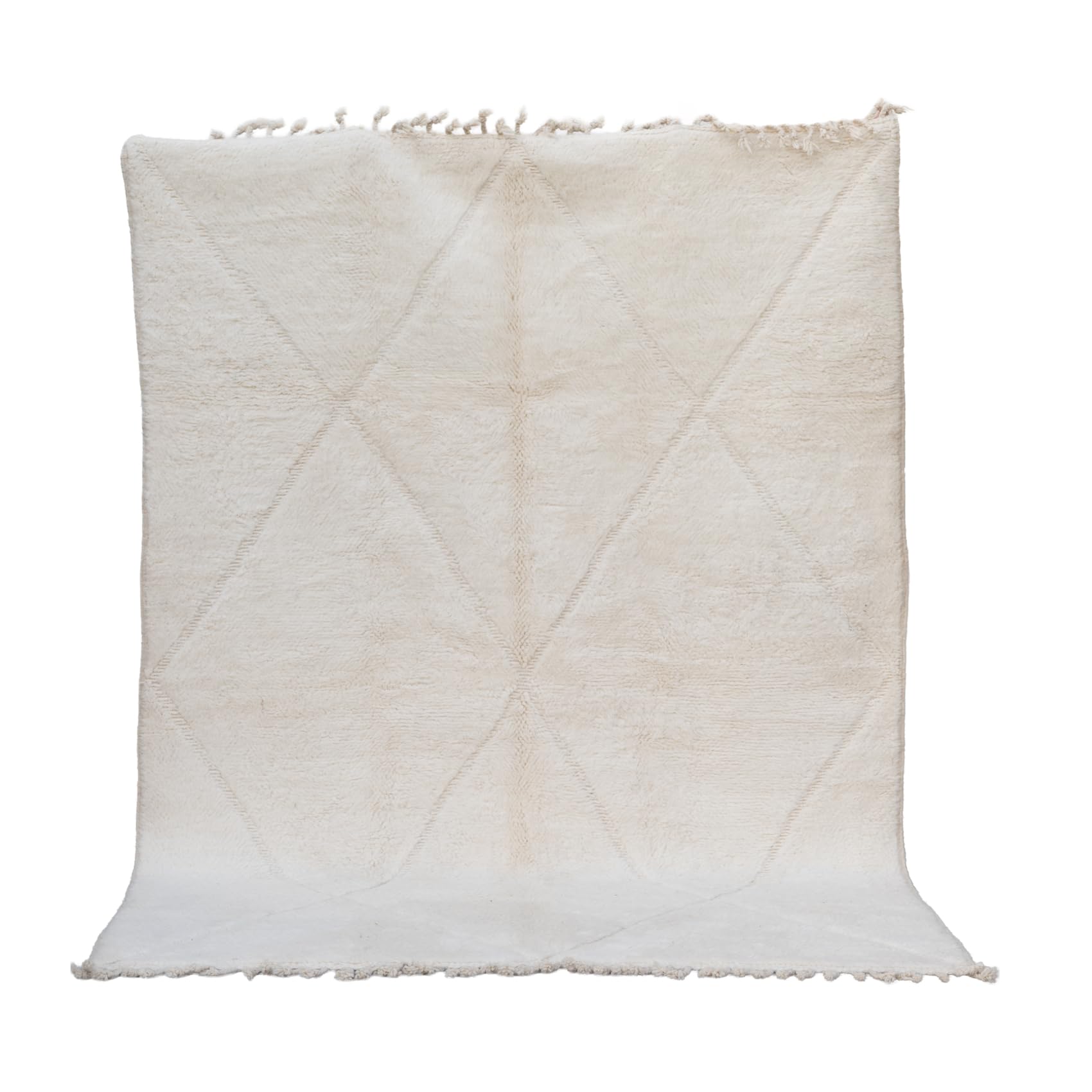Home Maison - Tapis Beni Ouarain Authentique Losange - Laine 100% - Motifs Berbères Traditionnels - Tissé à la Main pour Salon ou Chambre - Rectangulaire - 300 x 200 cm - Crème