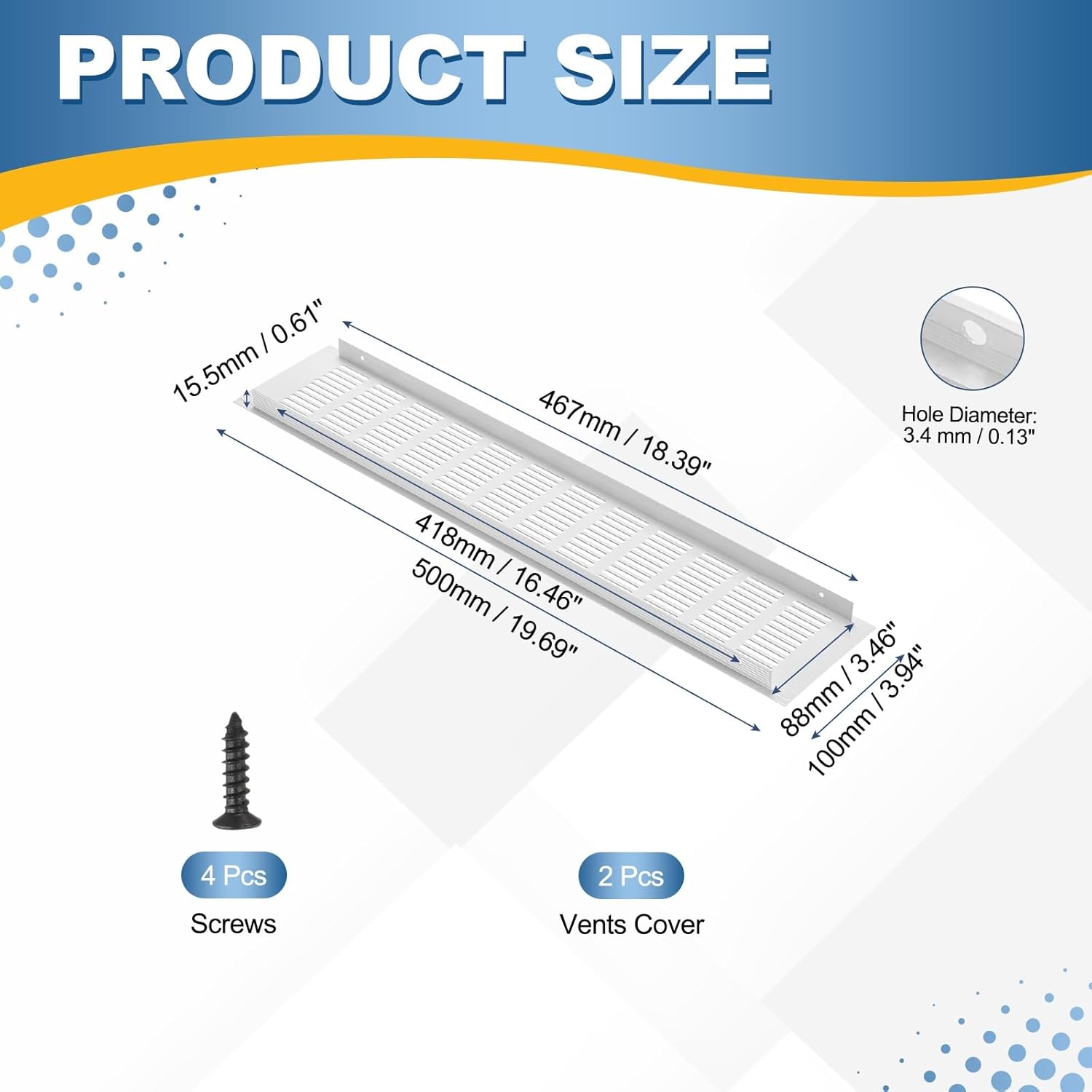 20 x 4Inch Door Air Vent Cover, 2Set Heavy Duty Aluminum Two Sided Grille Ventilation Cover Louvered with 4 Mounting Screws for Cabinet Wardrobe Door, White