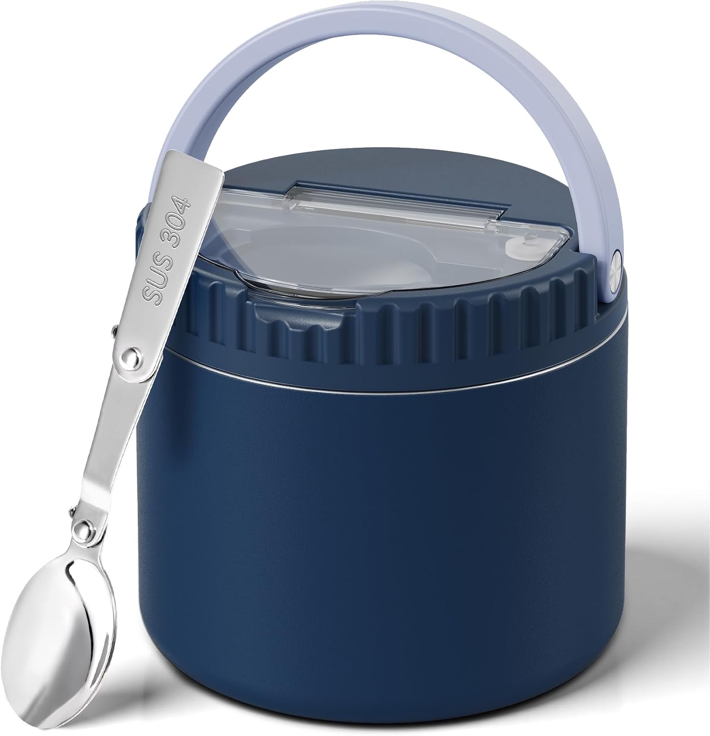 12oz Thermo for Hot Food, Insulated Food Jar with Foldable Spoon, Stainless Steel Vacuum Food Thermo, Wide Mouth Soup Thermos, Soup Containers with Lids for Kids School Lunch Travel (Blue)