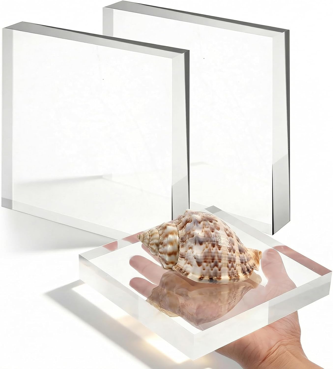 2 Pack 6 x 6 x 1 Inch Clear Acrylic Display Blocks | Polished Square Cube Riser Stand for Jewelry, Collectibles, Trophy, and Cake Decor