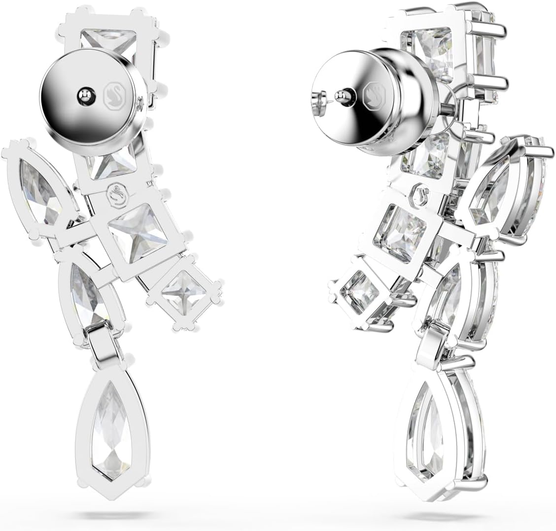Swarovski Matrix Drop Earrings, Mixed Cuts, Clear, Rhodium Finished