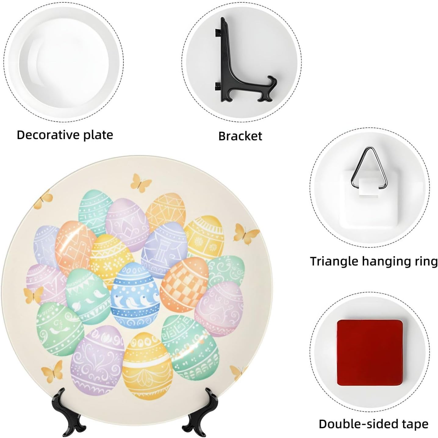 Easter Egg Delight Style Ceramic Plate Display Decorative Plate With Stand Wall Hanging Plate For Home Decor 10 Inch