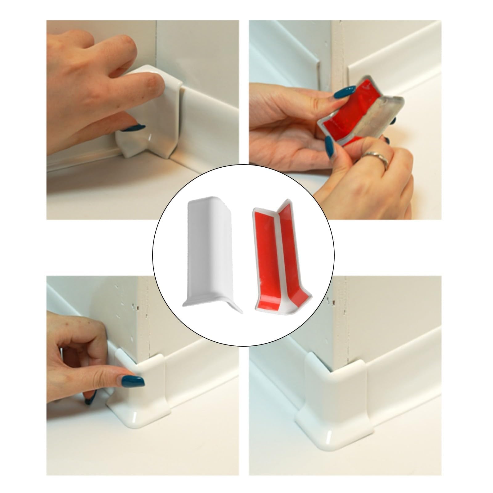 Set di blocchi angolari per battiscopa, 10 cm di altezza, base a parete, connettori angolari interni ed esterni, per migliorare la casa (L bianco)