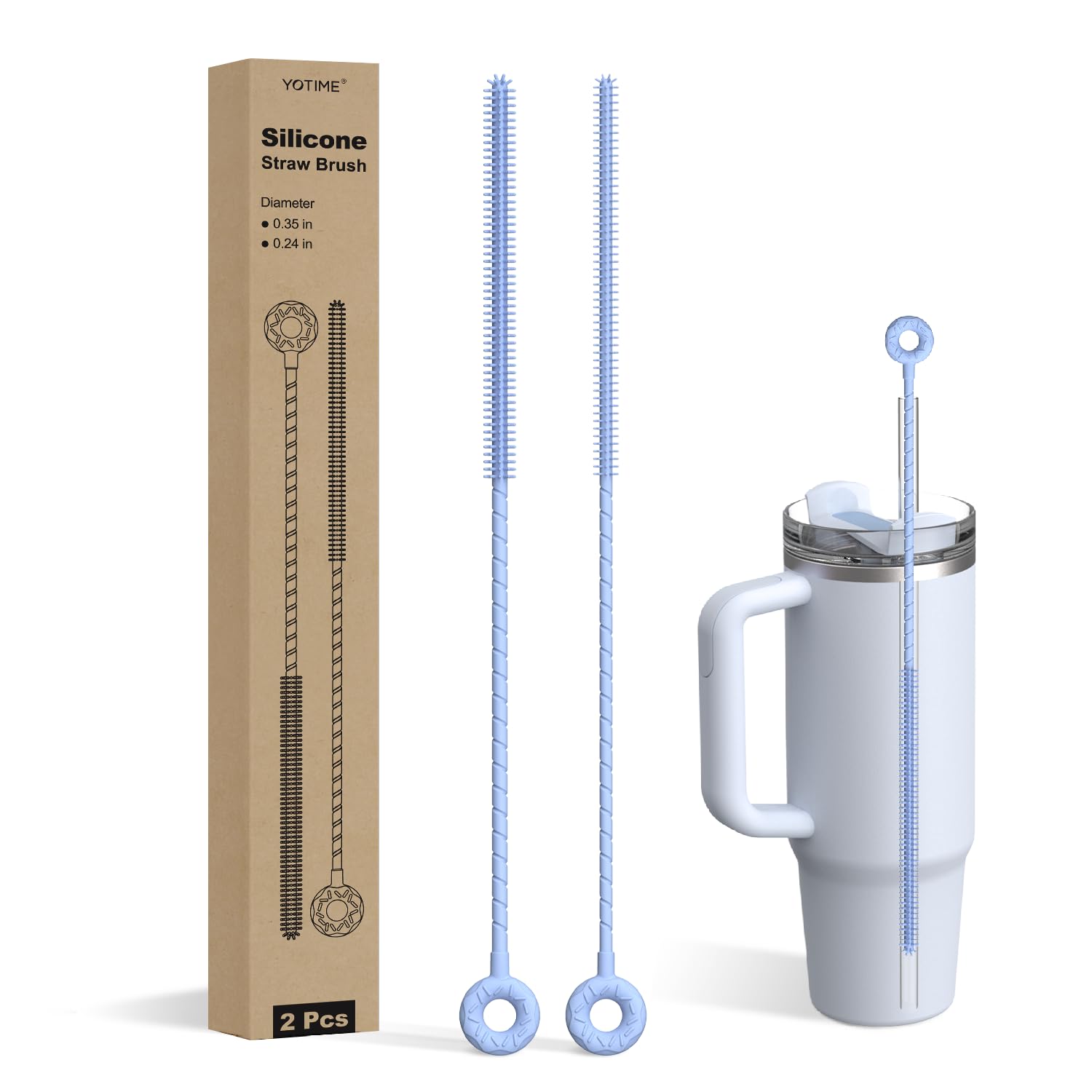 YOTIME Silicone Straw Cleaner Brush 2 Pcs Reusable Straw Brush 6mm 9mm for Cleaning Narrow Wide Straws Tumblers
