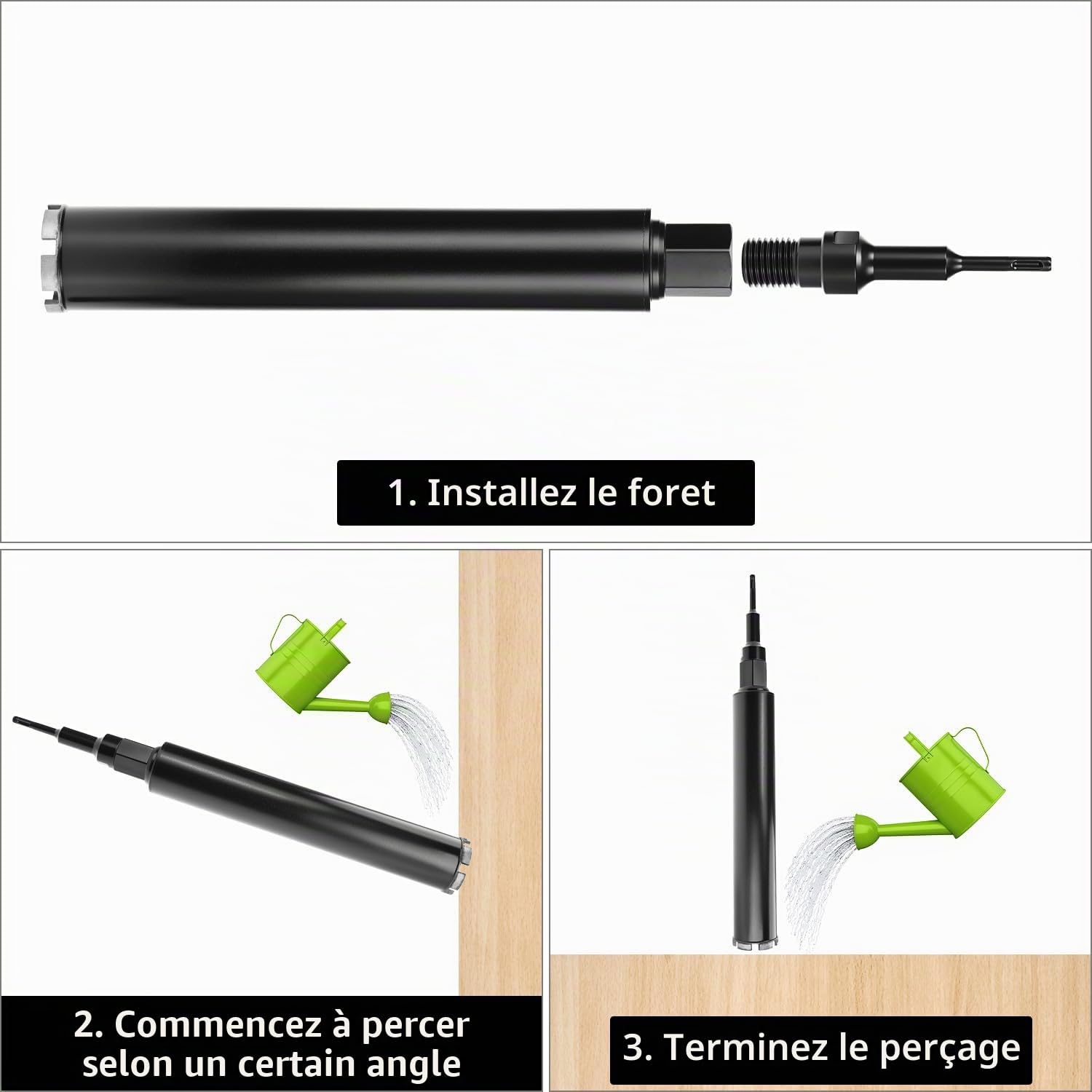 QWORK® Couronne de forage diamantée 1¼" UNC avec SDS Plus adaptateur compatible, Ø 68 mm, L 420 mm. Idéal pour le béton armé, le béton, le marbre et les ouvertures murales.