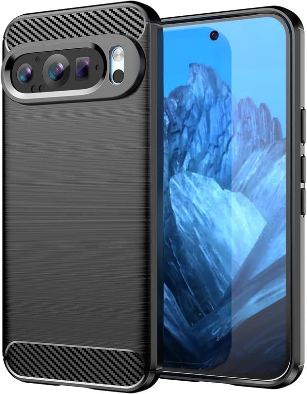 Image of NPRC Hybrid Ultra Slim Protective Case TPU Non-Slip Carbon Fiber Texture Shockproof Case Cover for Google Pixel 9 pro XL - Black