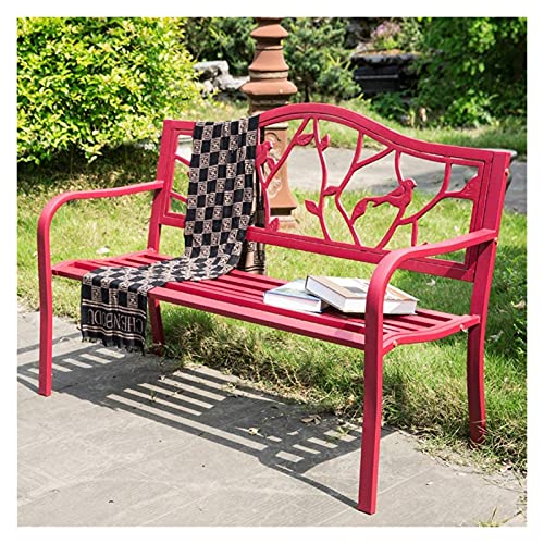 SDdPulse ガーデンベンチ アウトドアベンチ パティオベンチ、フロントポーチ家具、50インチ テラスパークガーデンベンチ アウトドアメタルベンチ、アームレストと背もたれ付きポーチチェア、ローズレッドチェア、ローズレッドチェア
