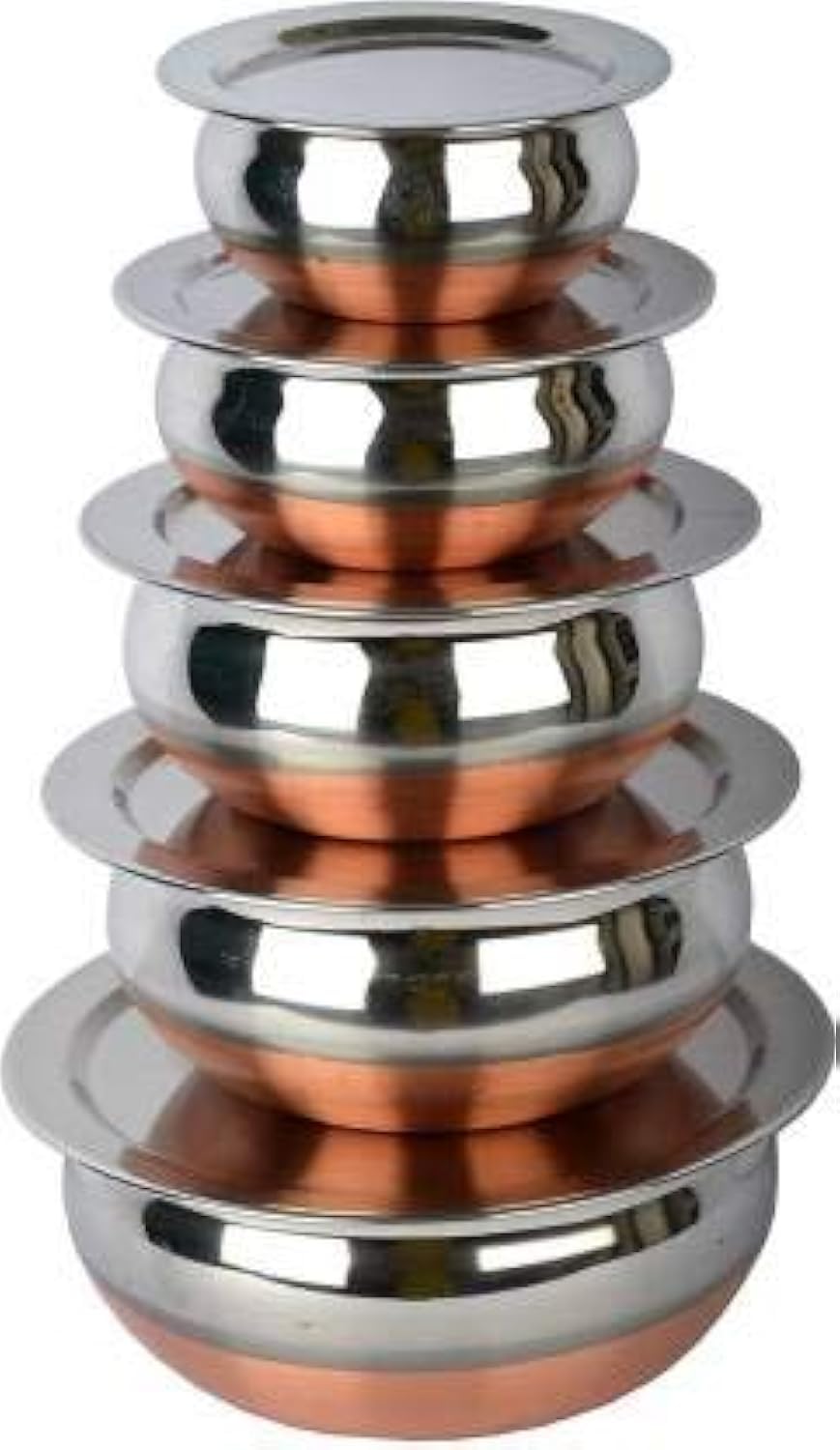 DealdonaStainless Steel Copper Bottom Handi/patila/Pot Biryani Punjabi Handi Set with Lid (5 Pieces Set)