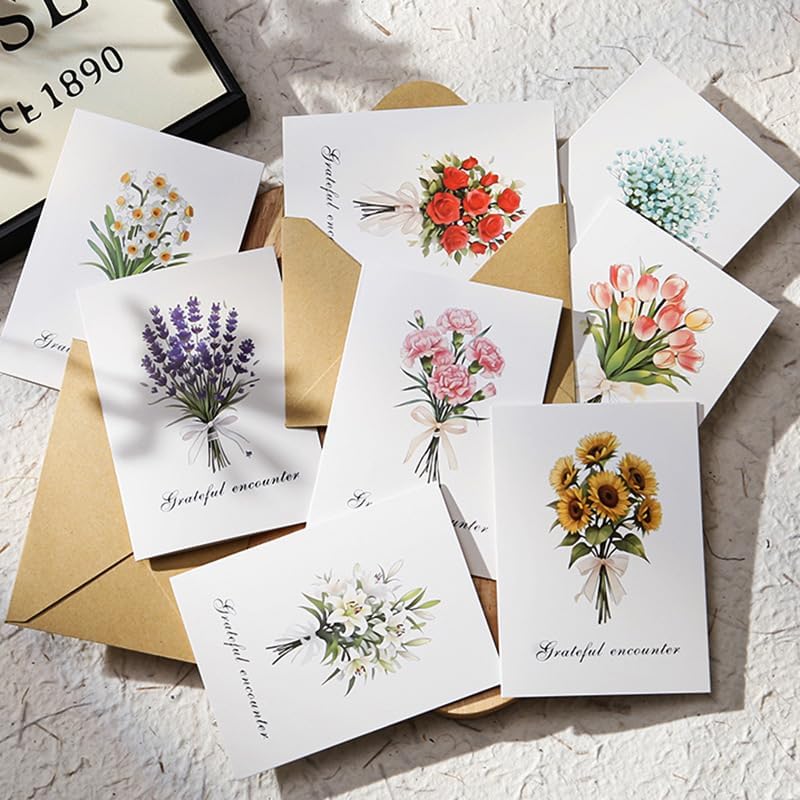 GZWOSUX 8 Pcs Floral Blank Cards Set with Envelopes & Sealing Stickers Premium Notecards & Greeting Cards for DIY Wedding Birthday Thank You & Festive Occasions Elegant Watercolor Stationery