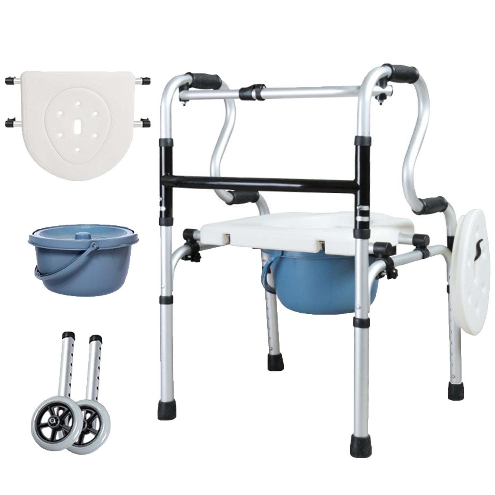 Chaise percée à roulettes pliable et réglable pour senior