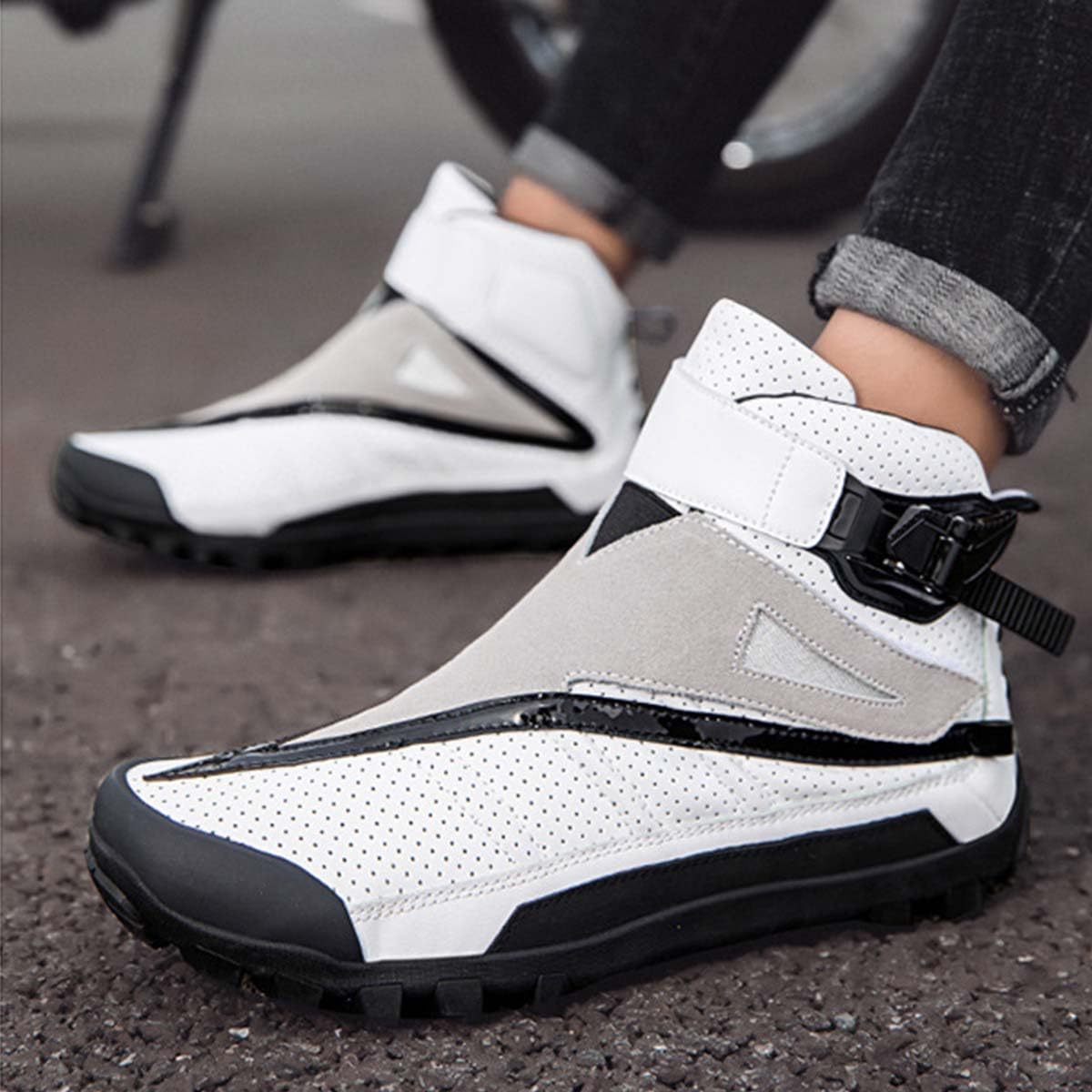 Stivali da Moto Uomo Scarpe Motocross Traspirante Rinforzato | Resistenti agli Urti, Chiusura Rapida, Supporto alla Caviglia, Suola Antiscivolo, Impugnatura del Cambio, Pista e Strada