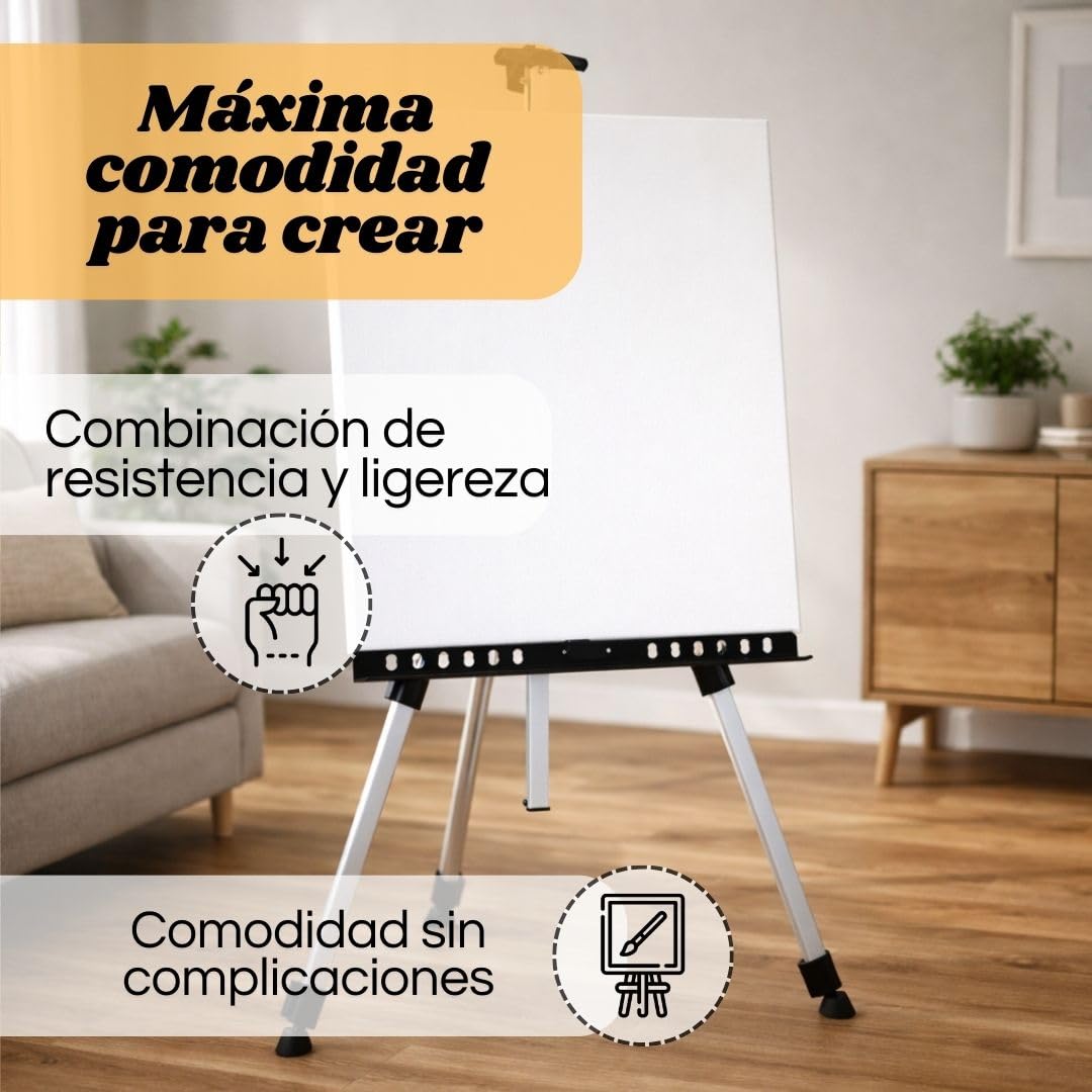 Weida | Caballete De Pintura Regulable Y Plegable | De Aluminio Con Forma De Trípode | Perfecto Para Lienzos | Caballete Regulable Plegable | Trípode Artístico Ajustable Hasta 160 Cm | Color Plata