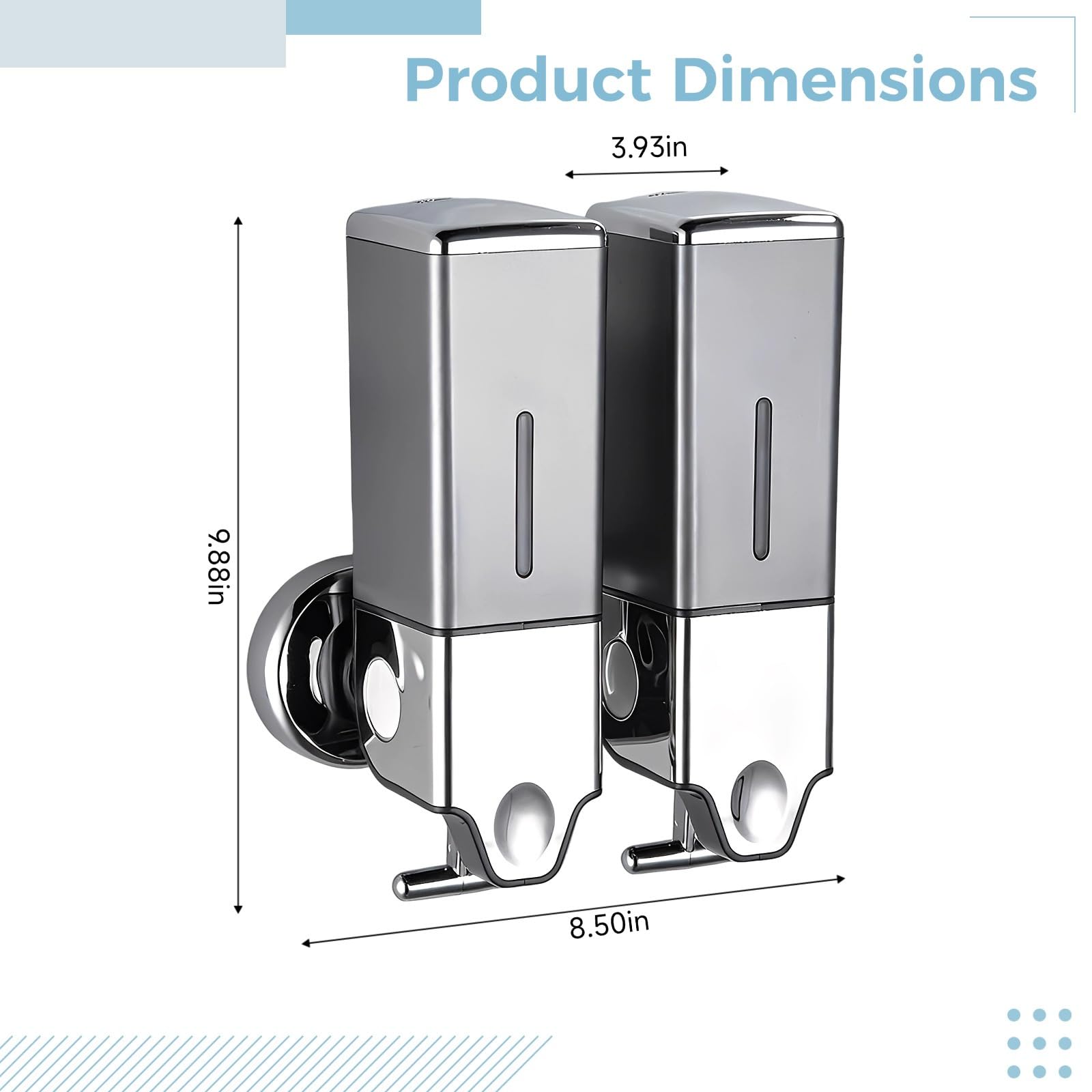 Dispenser per sapone da doccia, montaggio a parete, 2 confezioni da 1000 ml, 2 camere, salvaspazio, ricaricabile, dispenser per shampoo e sapone, in ABS grigio, facile da installare