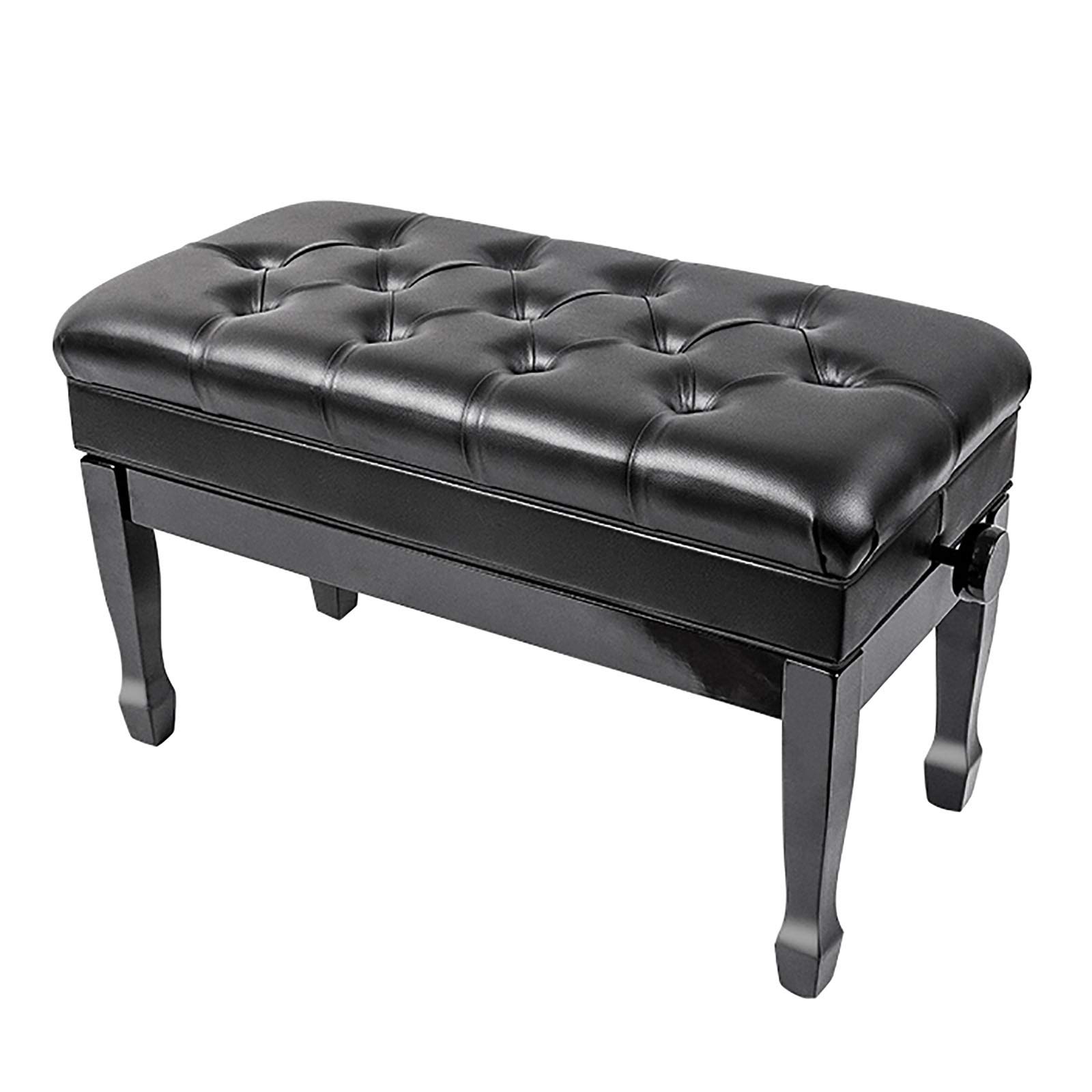 Klavierbank aus Leder, Doppelhocker, verstellbar, aus Massivholz, Aufbewahrungsfunktion, klassischer Stil, Reichweite: 48–58 cm, matt/schwarz (schwarz)