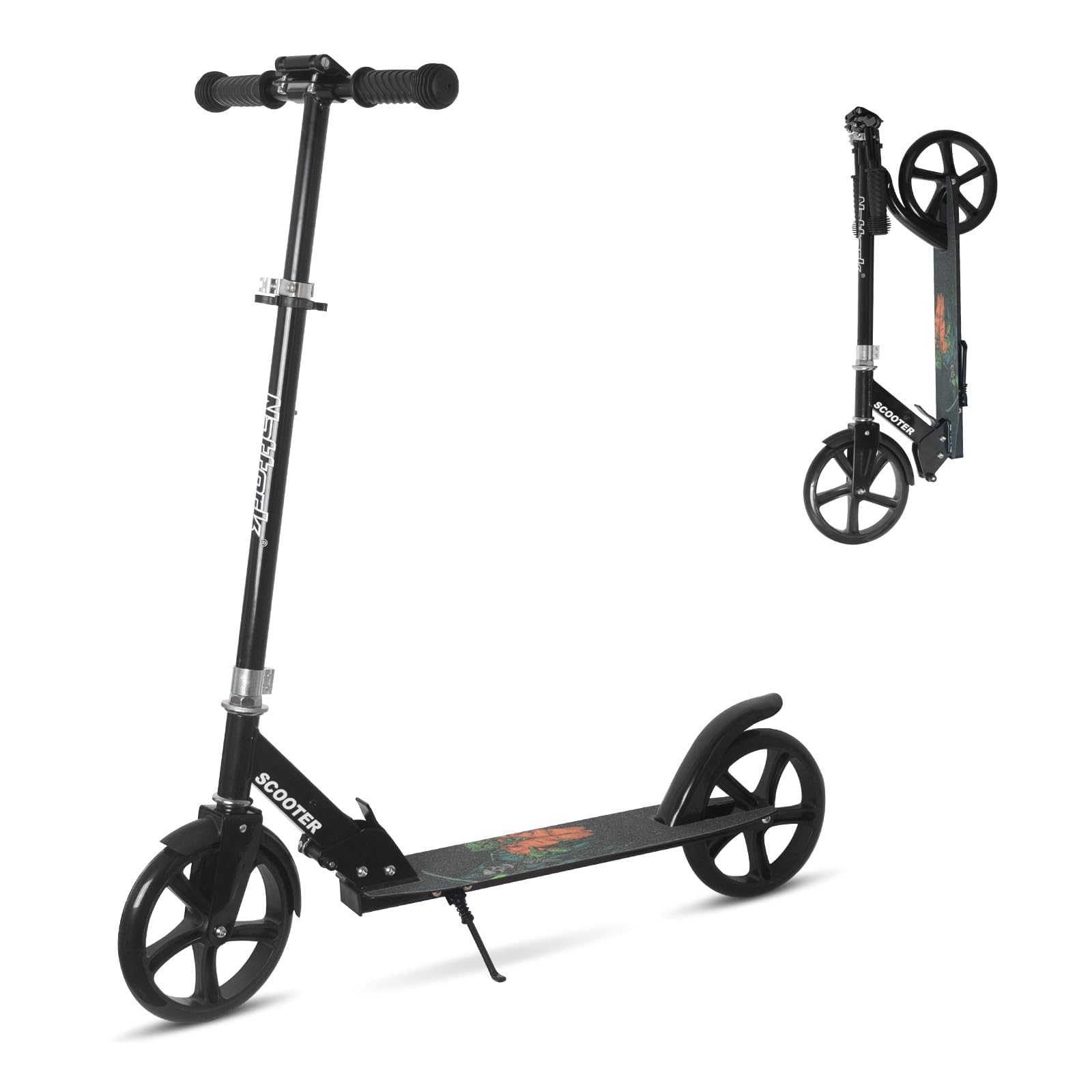 Nattork Patinete infantil, patinete para niños y niñas, portátil, diseño plegable ligero con sistema de freno, manillar ajustable en altura y capacidad de carga de hasta 50 kg