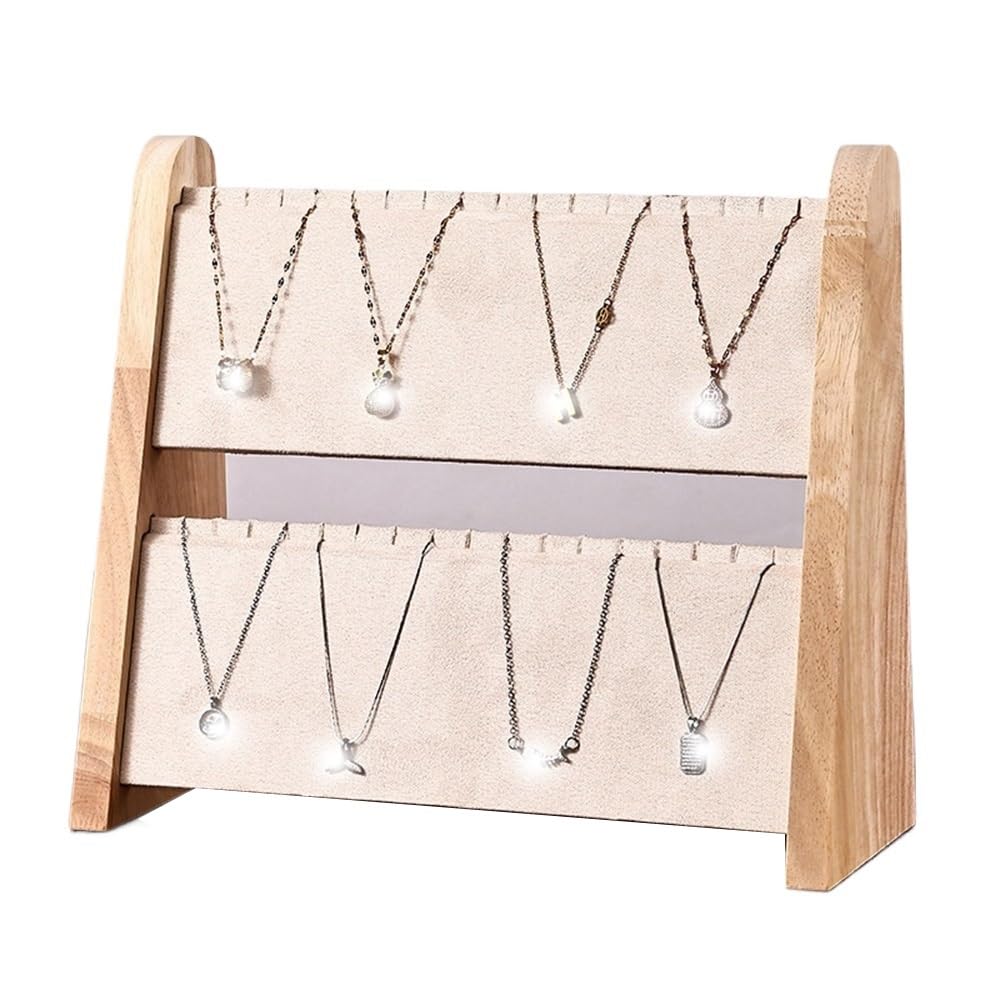 FAJNUZI2024 Jewellery Display Stand Wooden 2 - Tier Jewelry Display Stand Necklace Pendant Rack for Retail Counter(Beige)