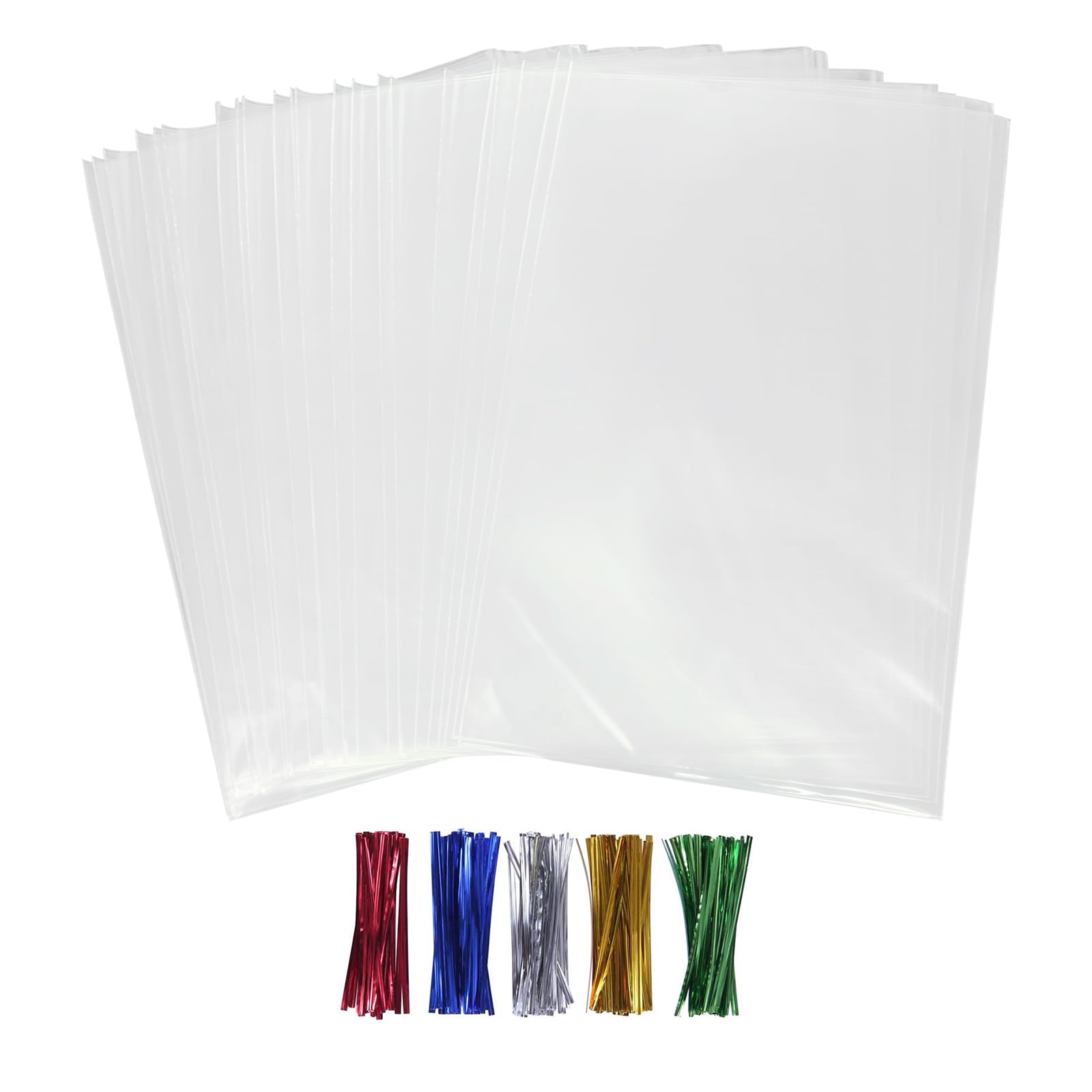 50 Pack Cellophane Bags - Clear Plastic Treat Bags 6x9 with Ties for Packaging Cookies, Pretzels, Sandwiches, Candies & Chocolates