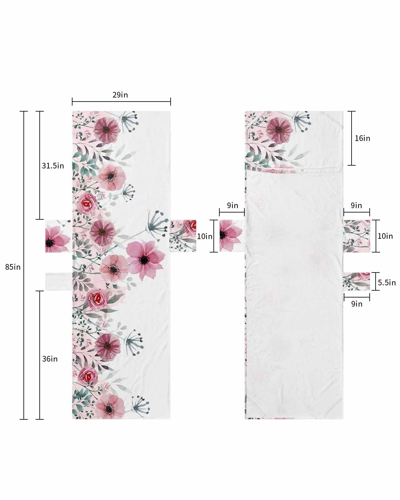 Watercolor Flowers Beach Lounge Chair Towel Cover, Soft Chaise Lounge Towel with Side Pockets Patio Pool Chairs Cover for Beach/Pool Sunbathing 29x85 Spring Floral Red Pink Teal Botanical