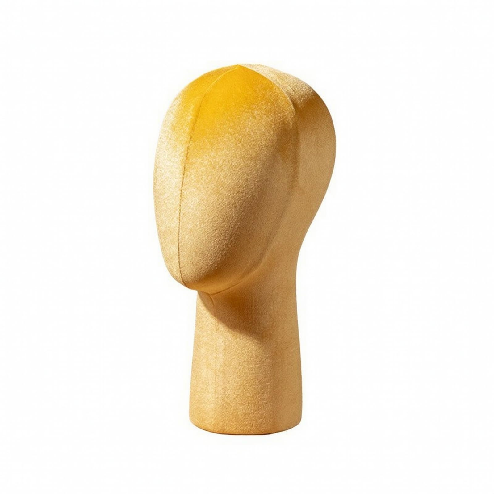 Testa Espositiva per Parrucche Leggera , Giallo In Velluto, Taglia Media, Non Inseribile Con Spilli