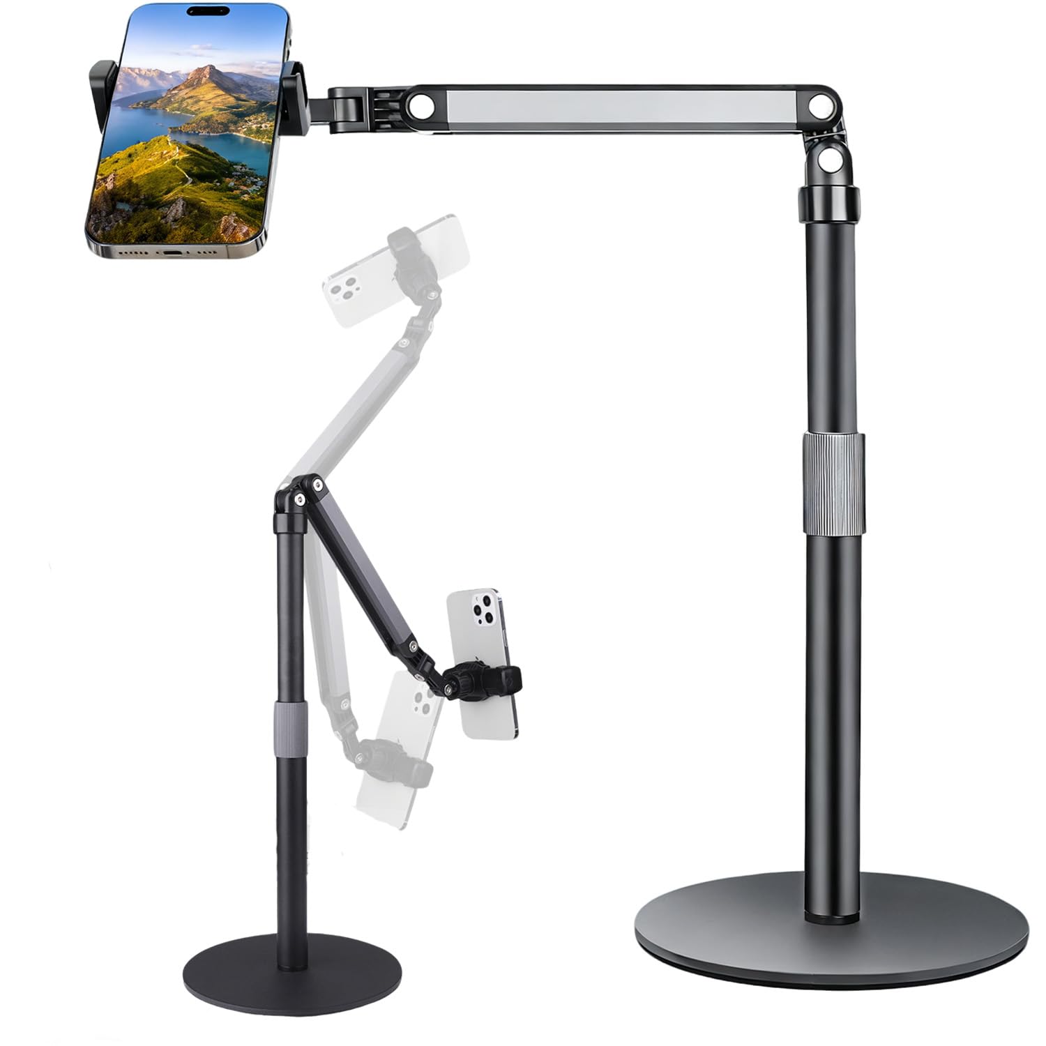 Handyhalterung Tisch,360° Schwenkbarer Handy Ständer Schreibtisch,Höhenverstellbar Handyhalter,Handy Halterung Tisch mit Stabilem Sockel,Phone Ständer für die Fotografie,Meetings (Schwarz)