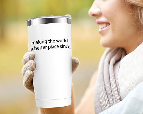 Miniatura 2 de BdayPtion Vaso blanco de 20 onzas con texto "Making The World A Better Place Since 20oz", regalos para mujeres, hombres, familiares o amigos