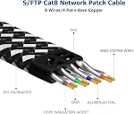 Cat 8 Ethernet Cable 100FT, High-Speed Braided Internet Cable Network Cord with RJ45 Connector 40Gbps 2000Mhz Heavy Duty LAN Cable Shielded Indoor