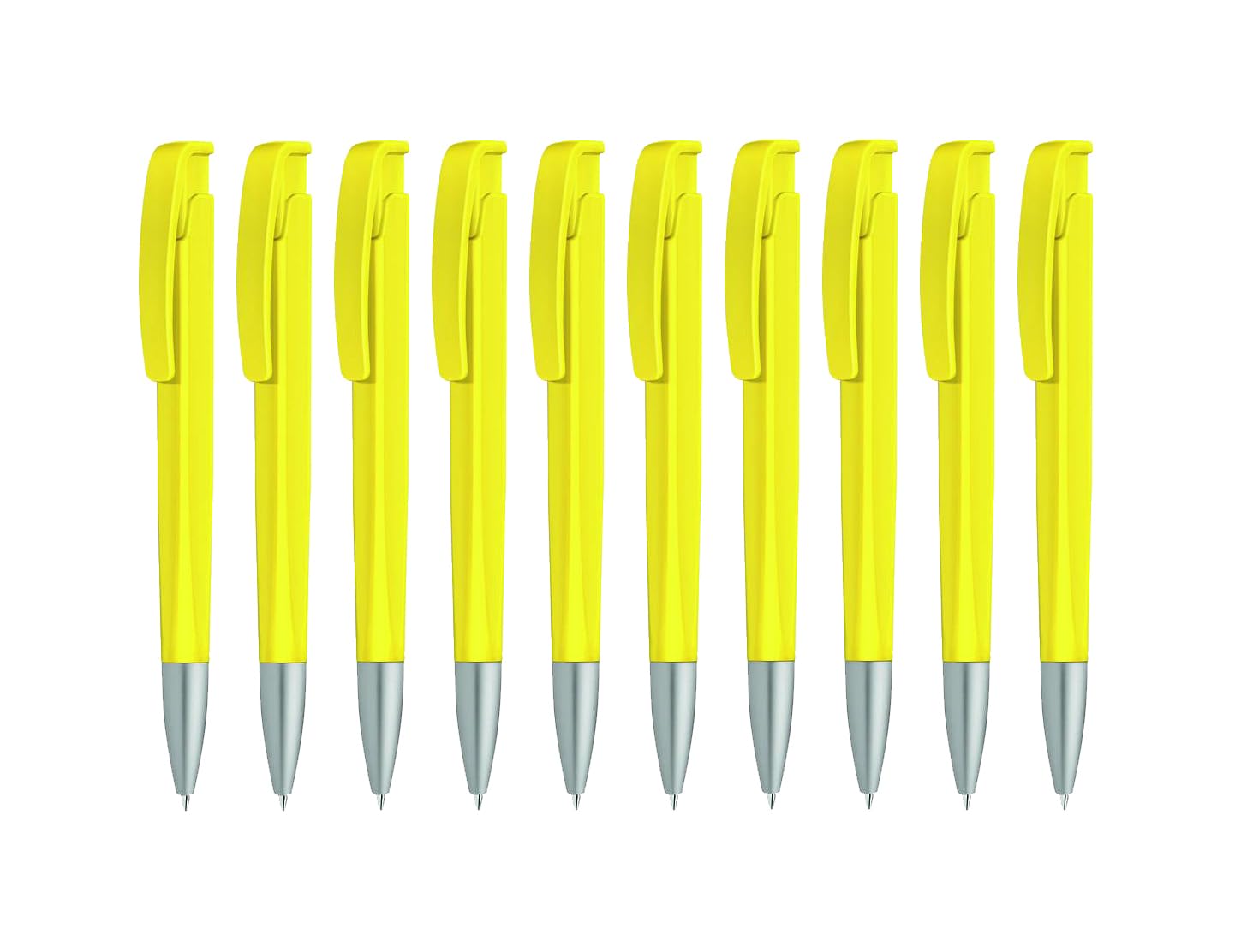 Yellow Pen UMA LINEO Climate-Neutral Plastic Pen with Retractable Ballpoint, Geometric Barrel, and Dokumental Blue Ink Refill(Pack of 10)