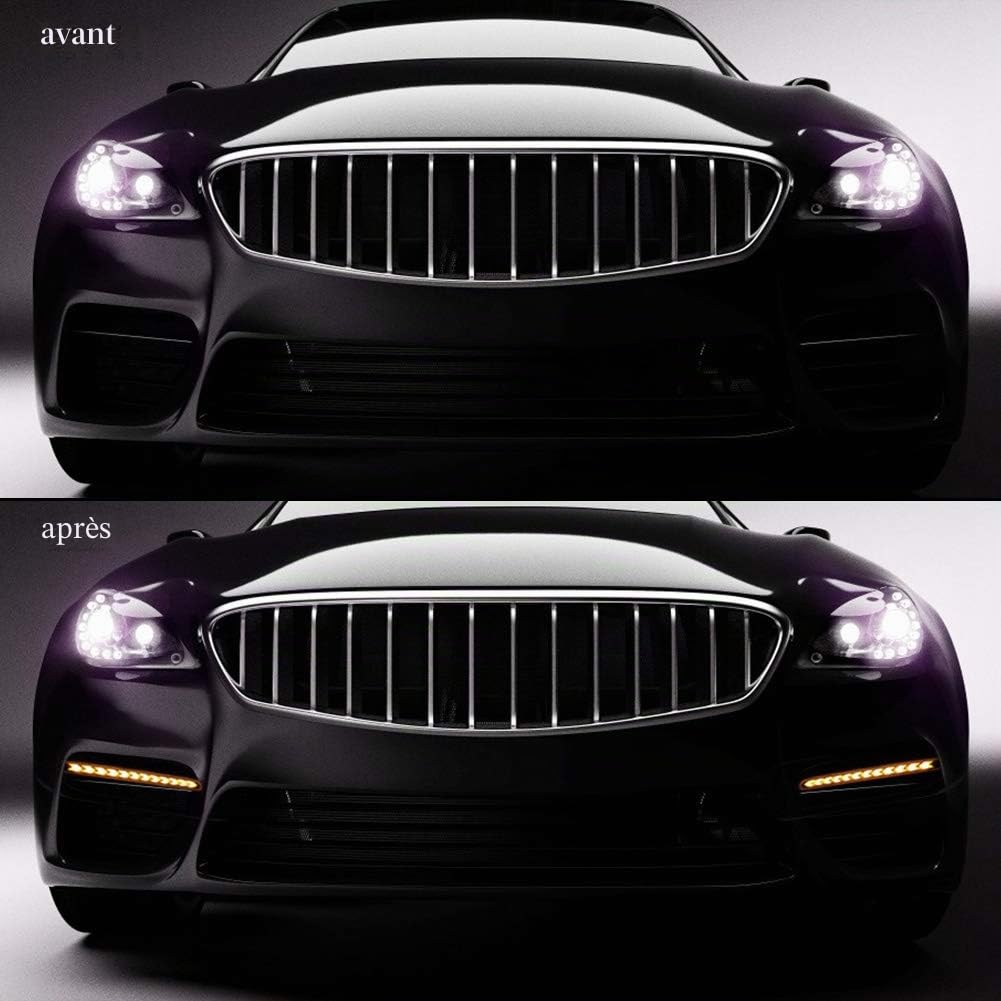 Feux de jour,Yctze 2pcs LED Flèche clignotante de voiture étanche flexible DRL Phare de lumière de bande blanche/ambre Voiture Feux de Signalisation Diurnes Conduite Lumière du Jour Lampe Clignotantc