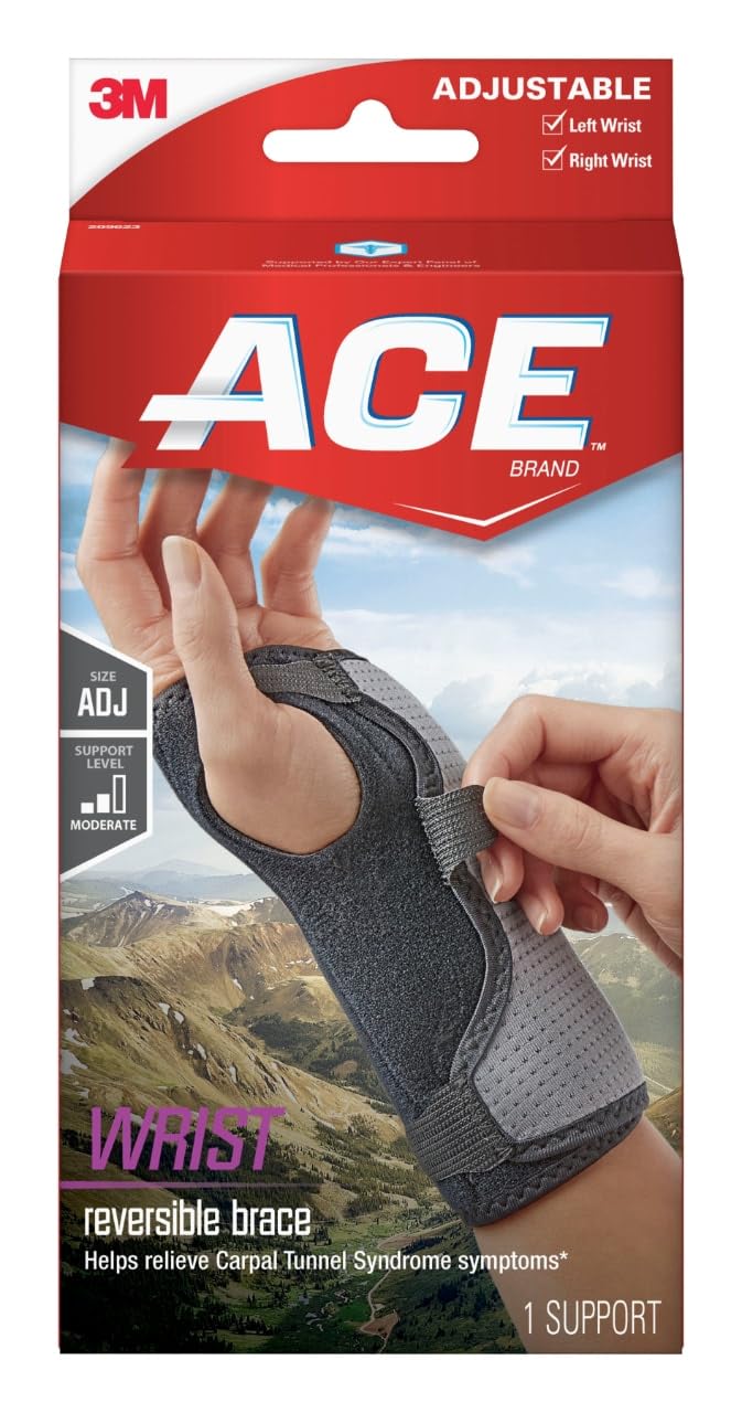 ACE Brand Reversible Wrist Brace Wrist Support for Sore Weak and Injured Wrists Breathable One Size Fits Most