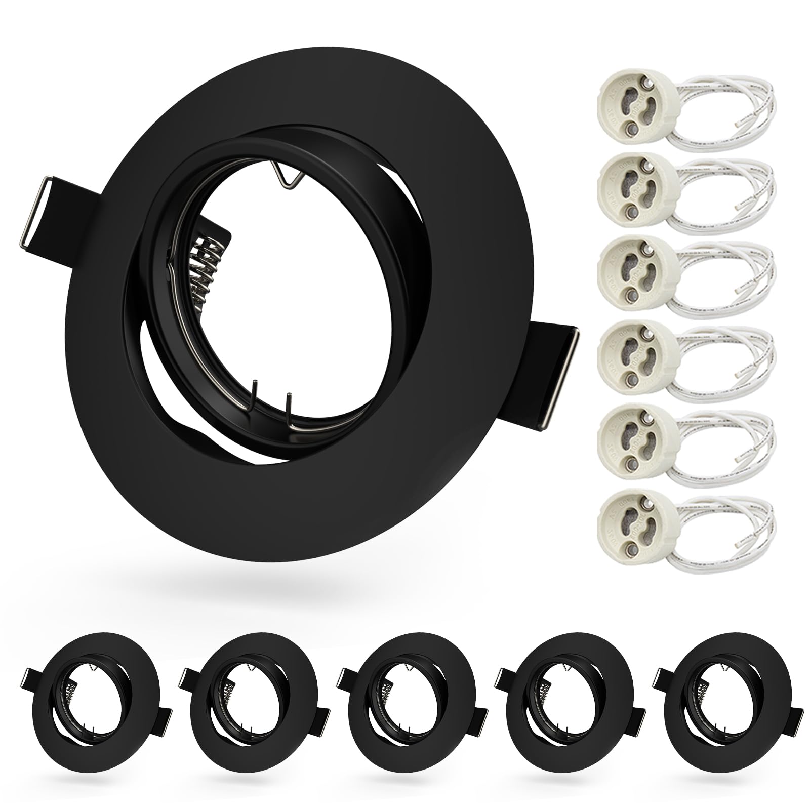 Allesgute 6X Recessed Ceiling Lighting Round GU10 Spot Light Fittings Black Matte 30° Tilt Adjustable Downlight for Ceiling Flush Mounted Spotlights Frame 240V with Lamp Holder, Bulbs not Included — image 1