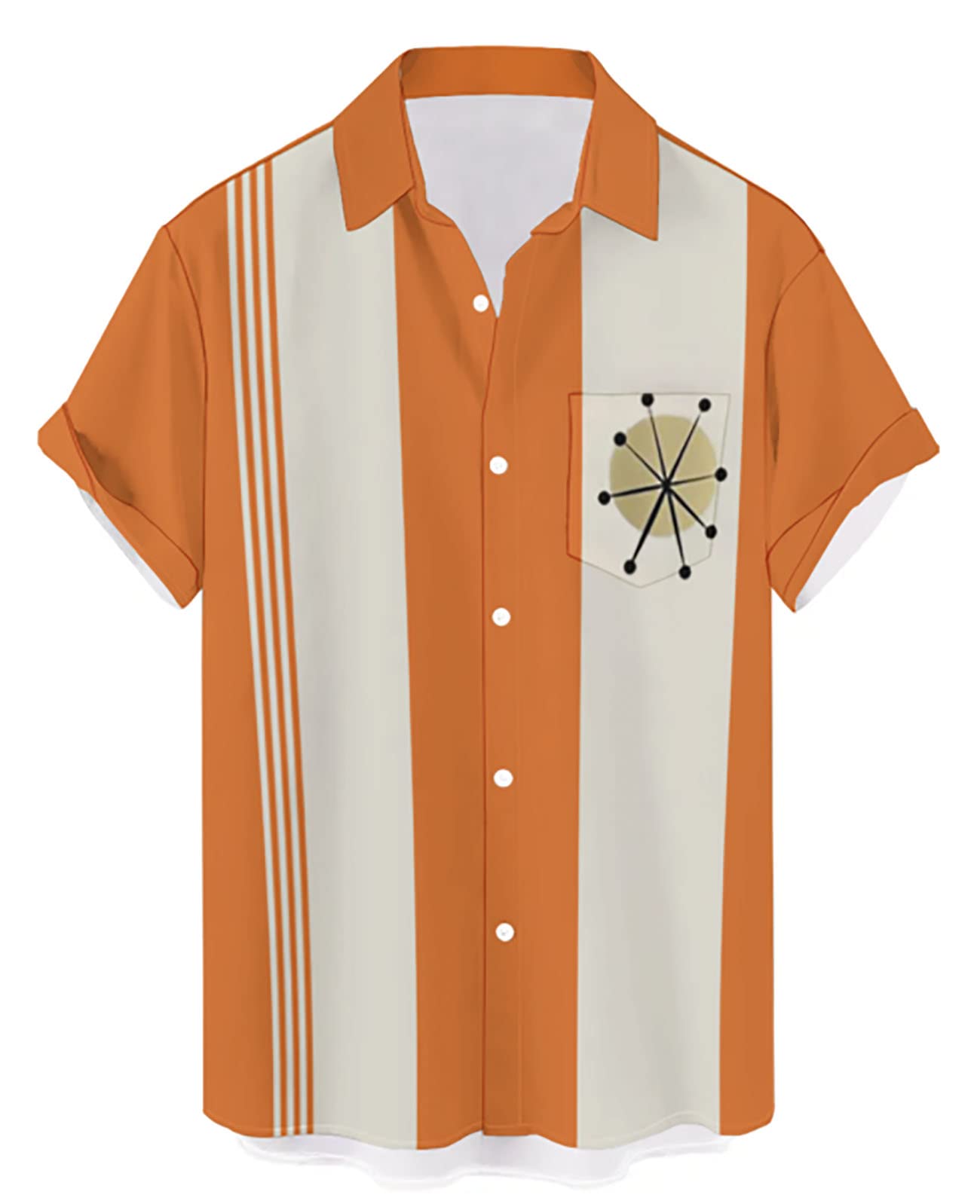 QIVICIMA Men's Retro Bowling Shirts 50s Rockabilly Style Button Down Shirts Vintage Style Camp Shirt