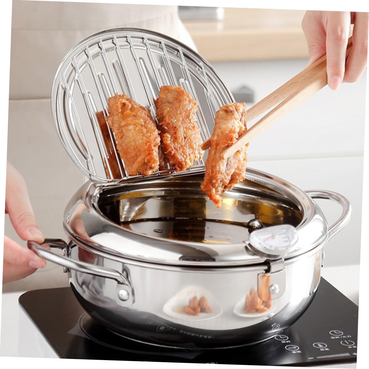 Stainless Steel Deep Fryer Pot Japanese Style Fryer Large Capacity for Kitchen Cooking