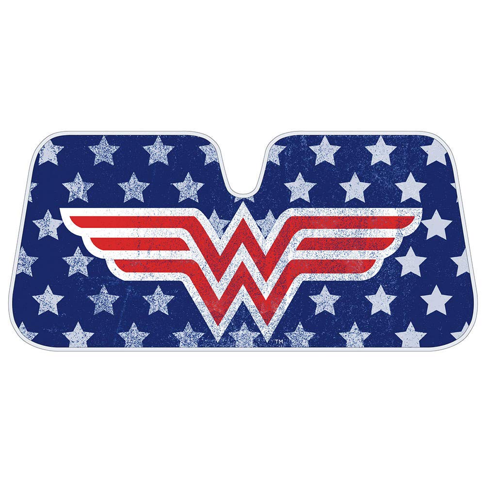 Wonder Woman Red Logo DC Comics Official Licensed Front Windshield Sun Shade-Accordion Folding Auto Sunshade for Car Truck SUV-Blocks UV Rays Sun Visor Protector-Keep Your Vehicle Cool- 58 x 27 Inch