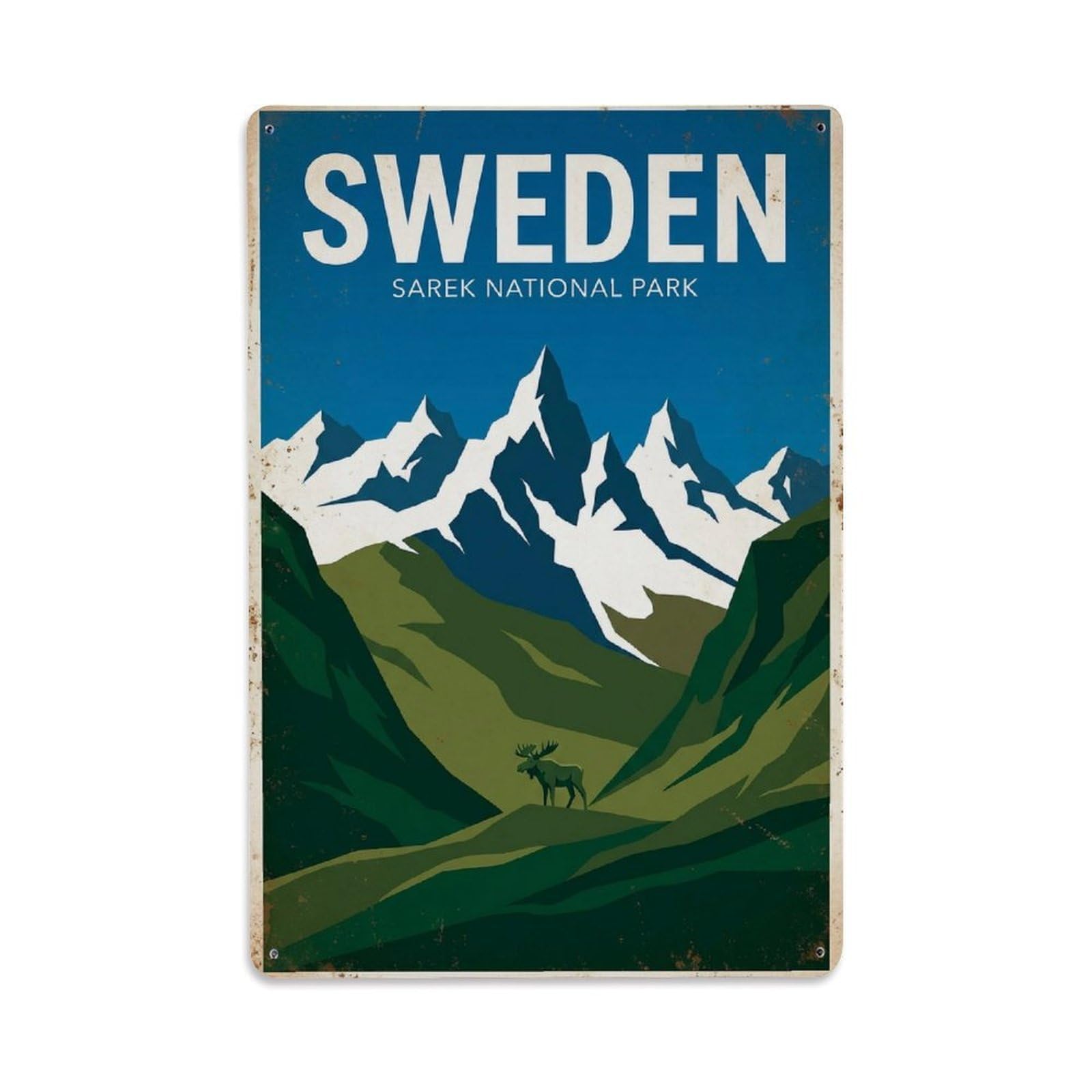 Vintage Travel Sarek Sweden Peaks Metal Tin Sign