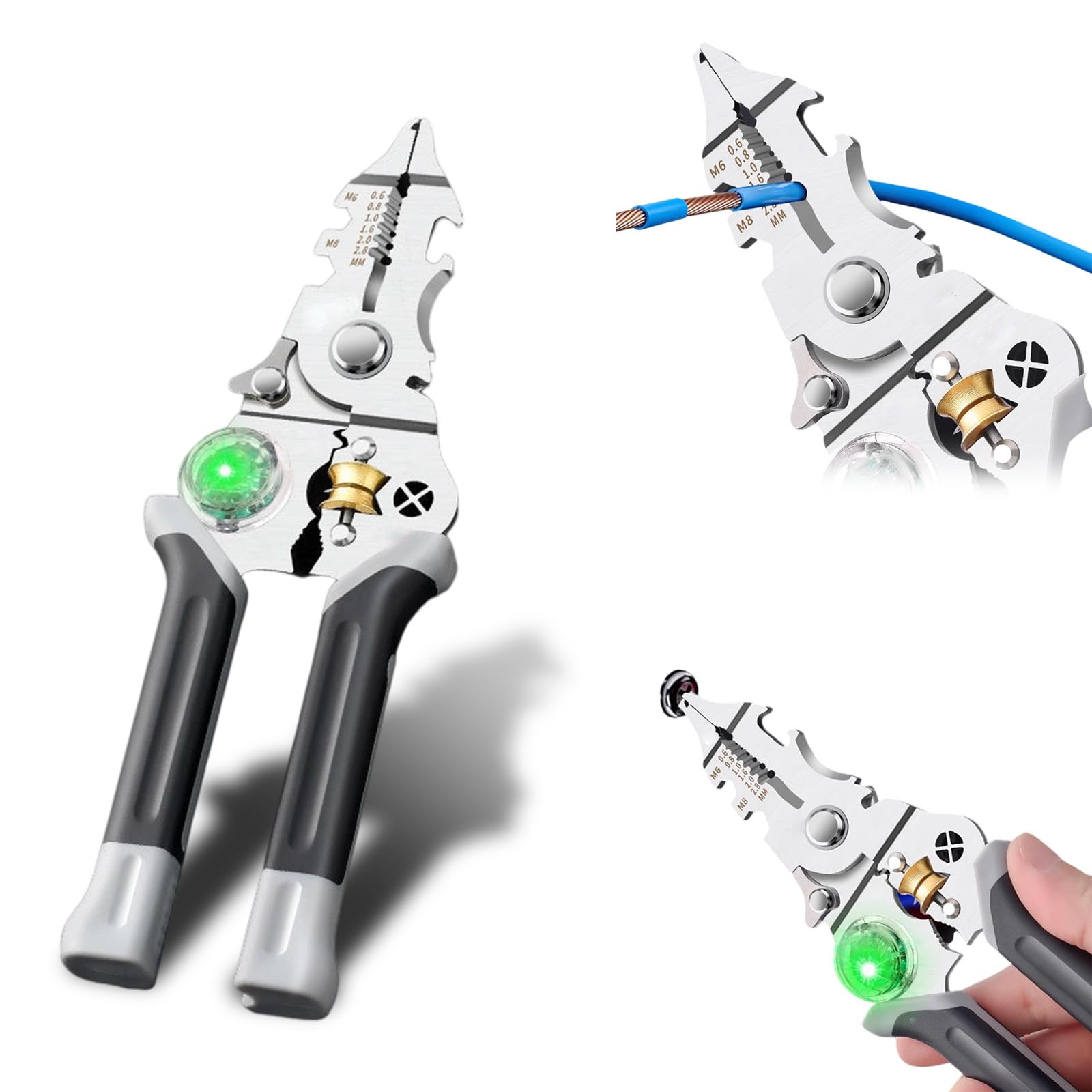 Georcep Silver 10 In 1 Wire Stripper With Voltage Tester, Multi-Functional Wire Stripper Scissors With Electrical Test, For Electricians, Diy
