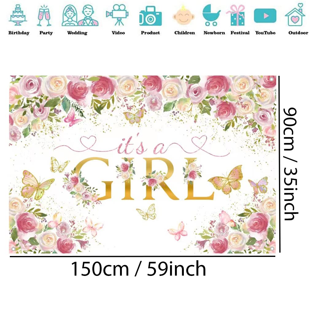 Tecreo It's a Girl Fabric Sign Poster, Pink, Vinyl, 150.0 cm x 90.0 cm, for Baby Shower/Gender Reveal Decoration - Image 2